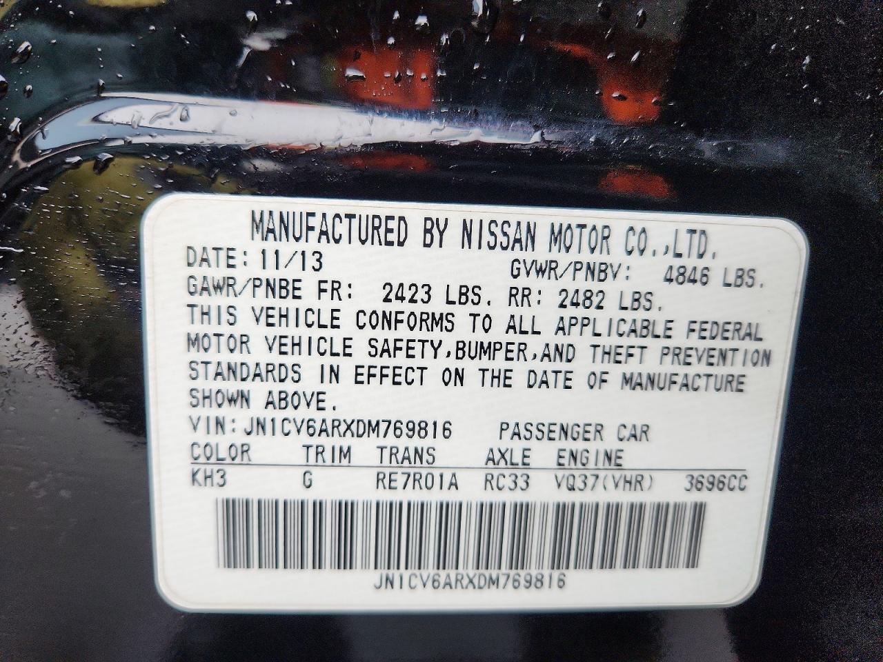 2013 Infiniti G37 Sedan X Black vin: JN1CV6ARXDM769816