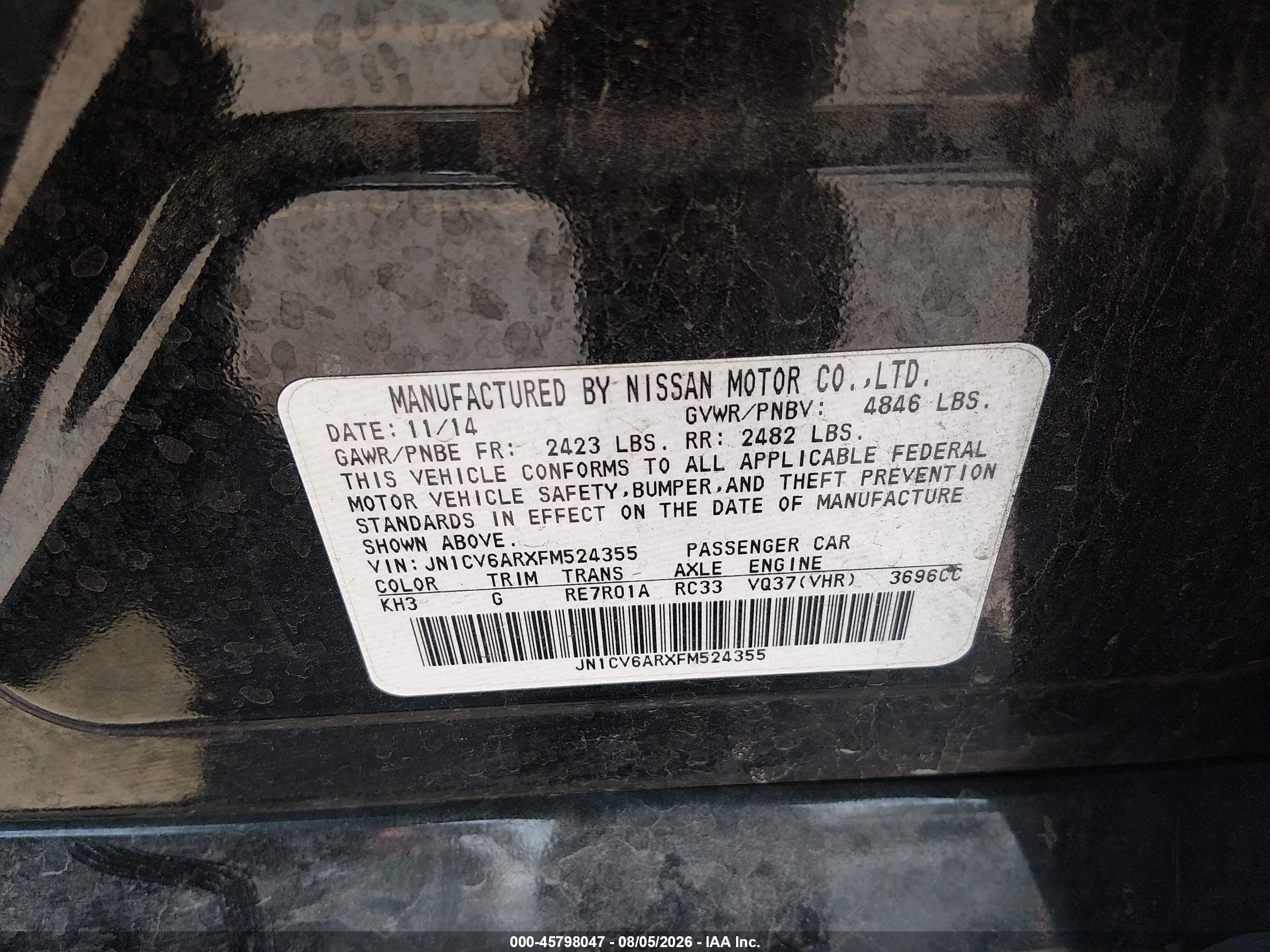 2015 Infiniti Q40 Черный vin: JN1CV6ARXFM524355