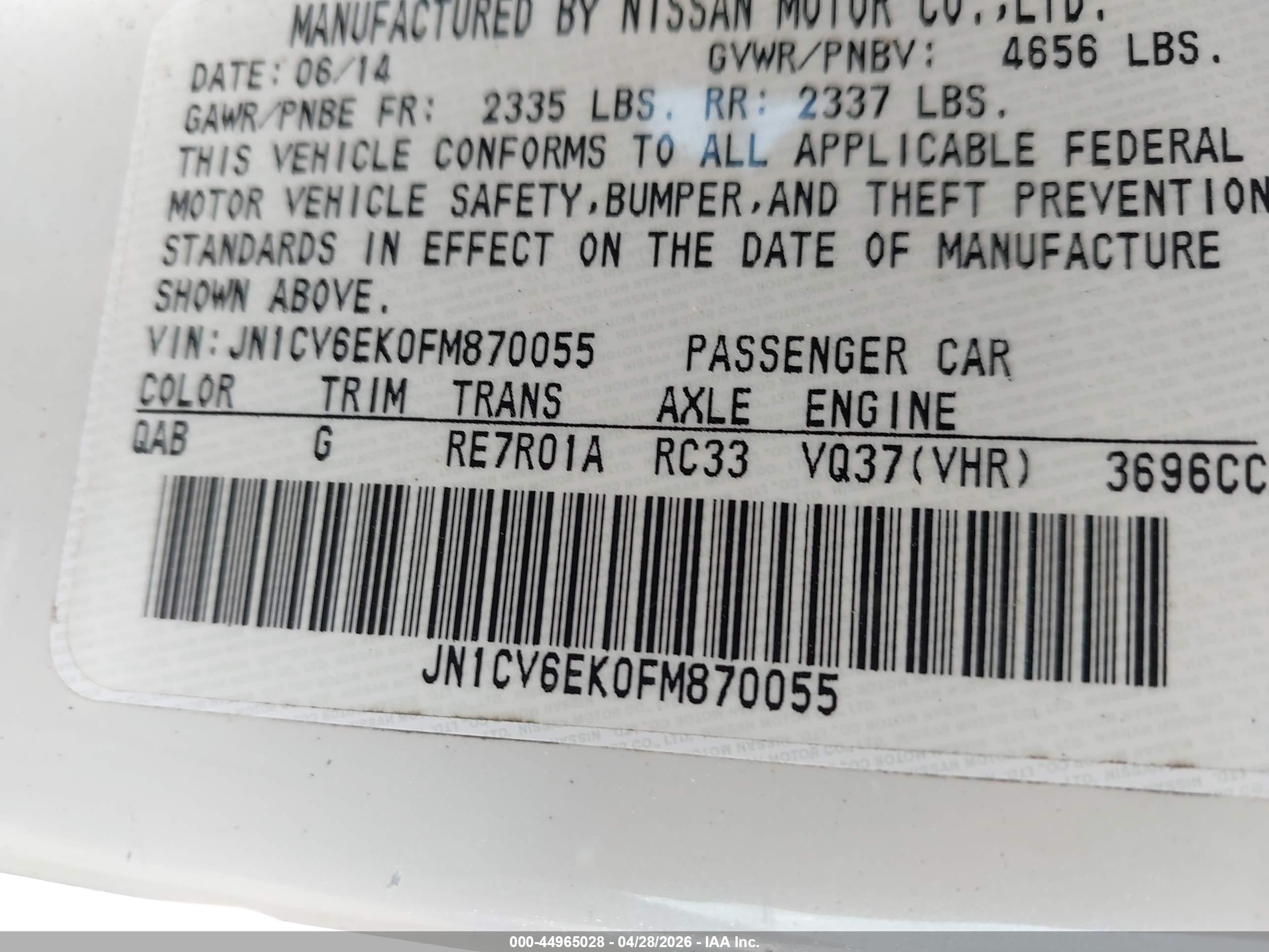 2015 Infiniti Q60 S Limited White vin: JN1CV6EK0FM870055