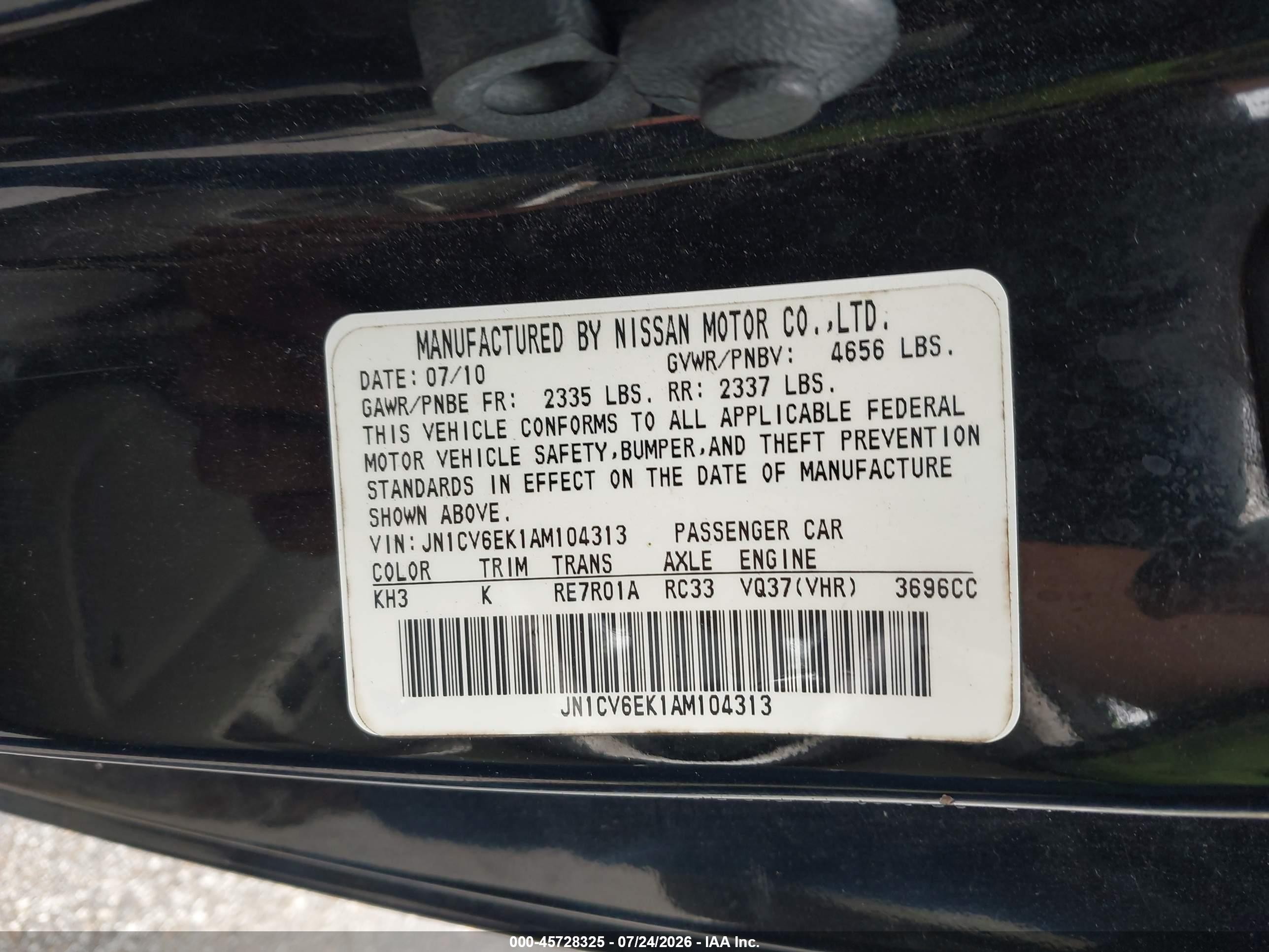 2010 Infiniti G37 Journey Black vin: JN1CV6EK1AM104313