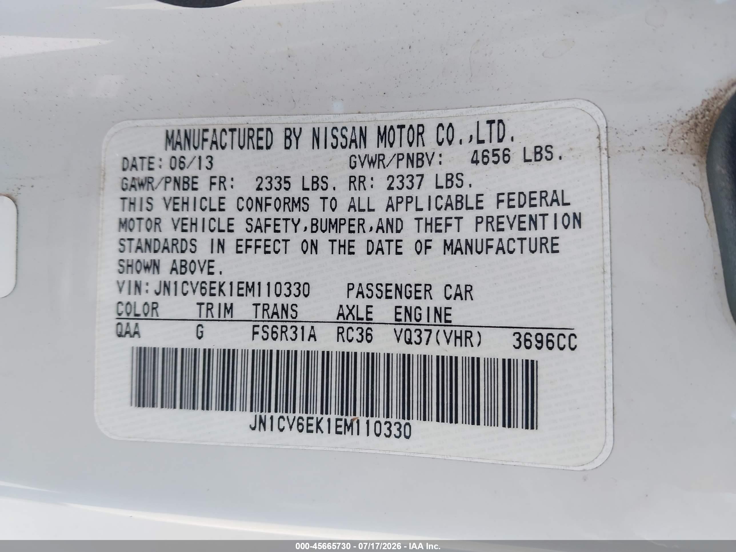 2014 Infiniti Q60 Sport Белый vin: JN1CV6EK1EM110330