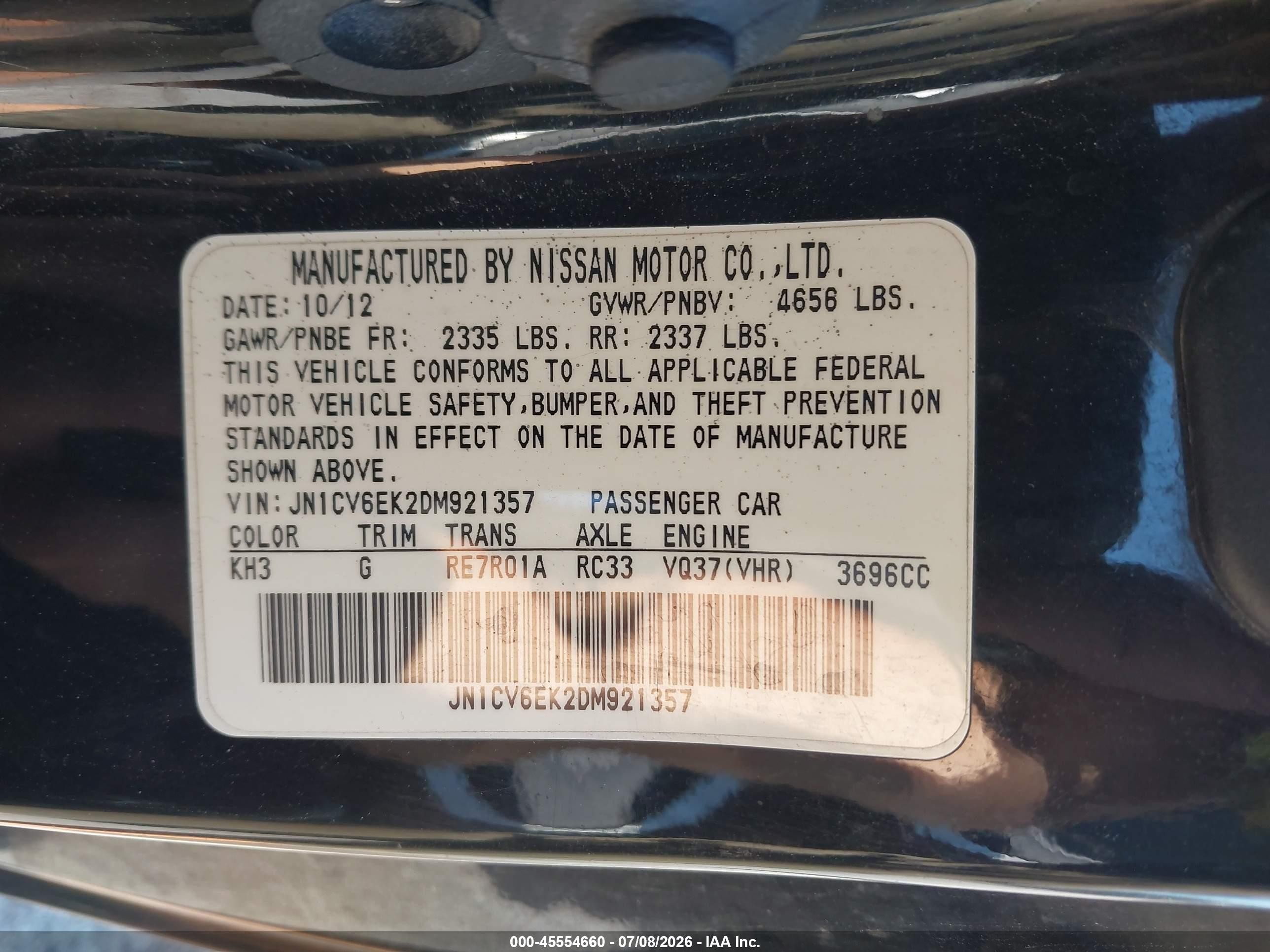 2013 Infiniti G37 Journey Black vin: JN1CV6EK2DM921357