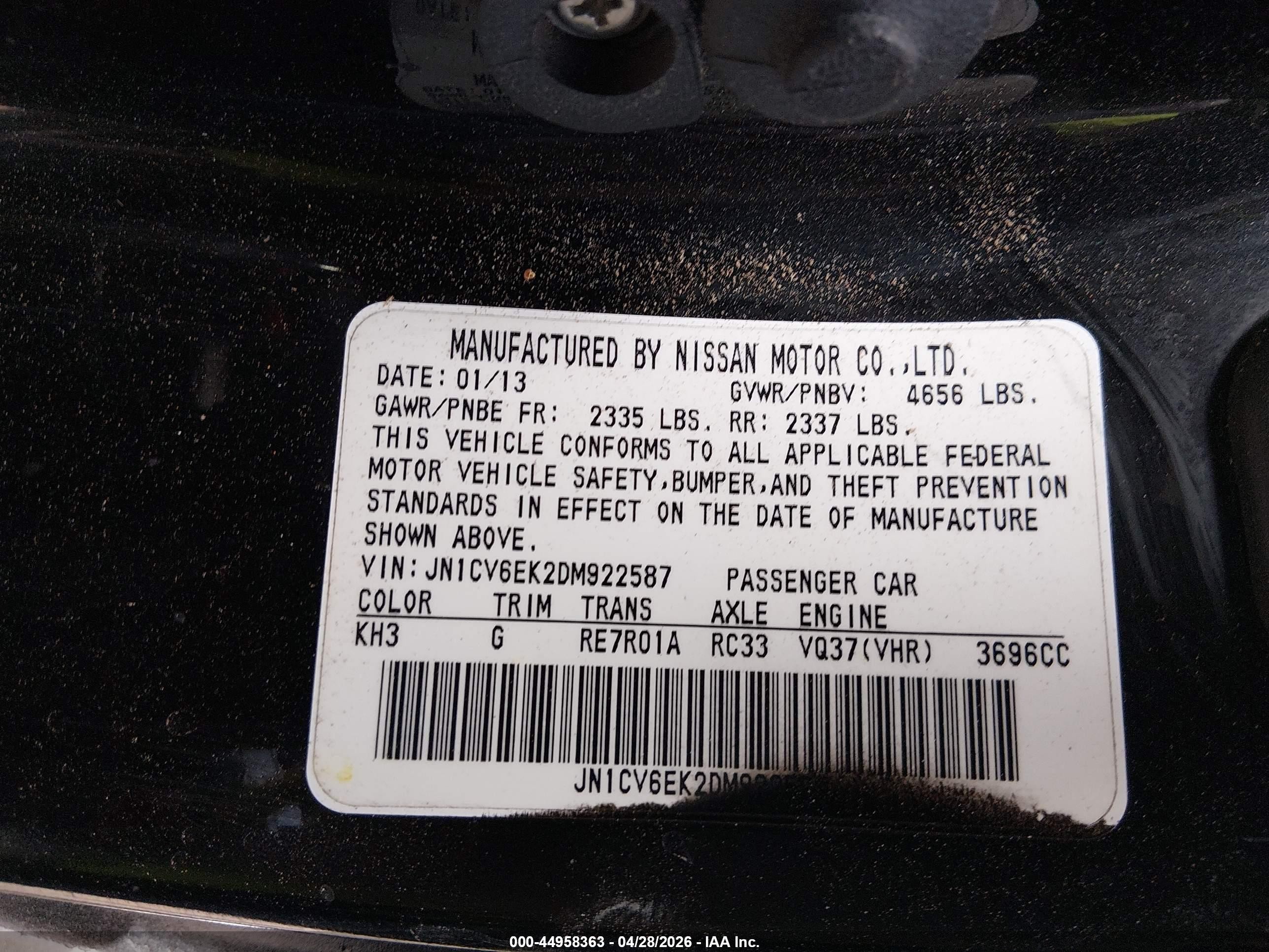 2013 Infiniti G37 Journey Black vin: JN1CV6EK2DM922587