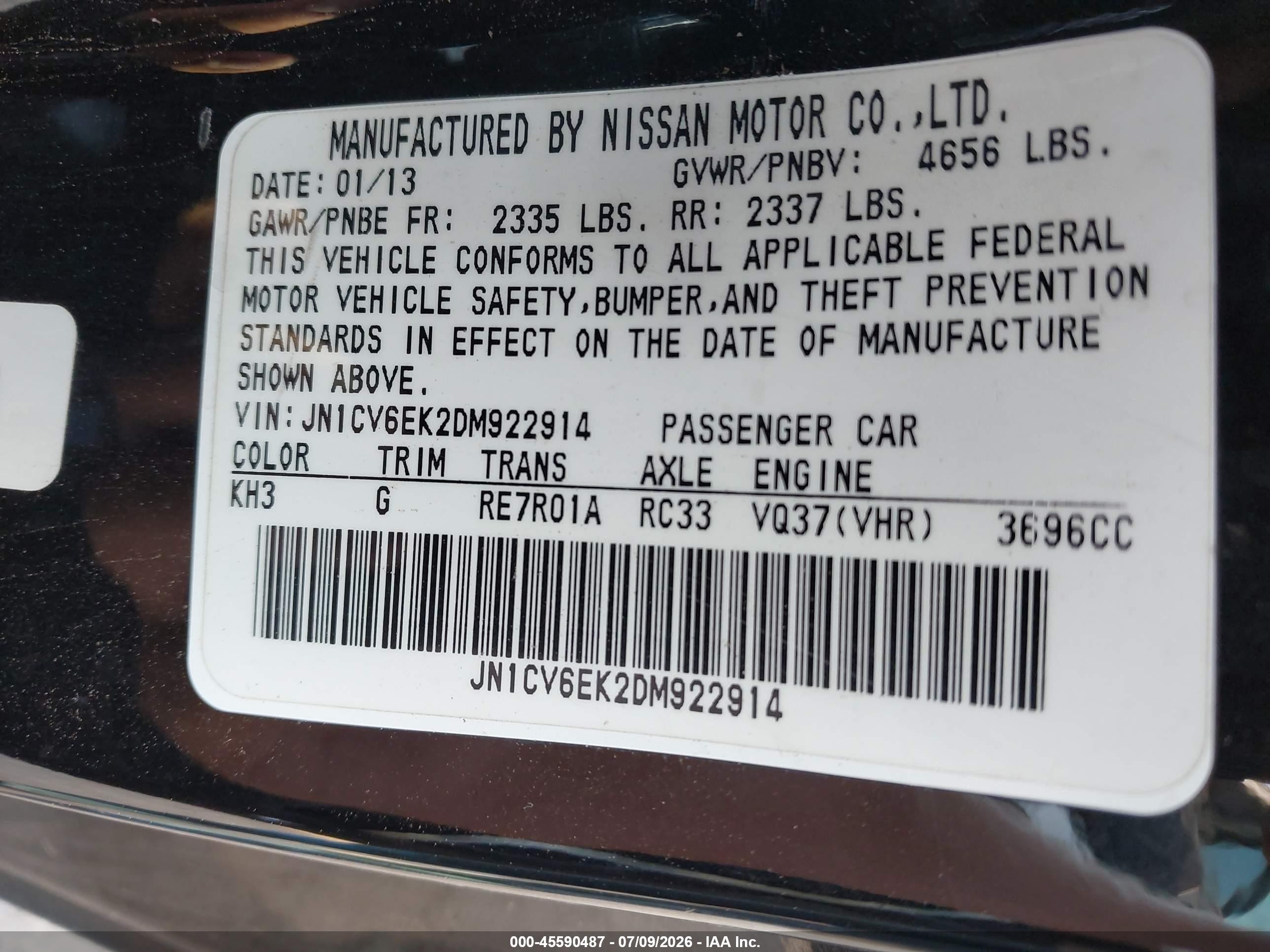 2013 Infiniti G37 Journey Черный vin: JN1CV6EK2DM922914