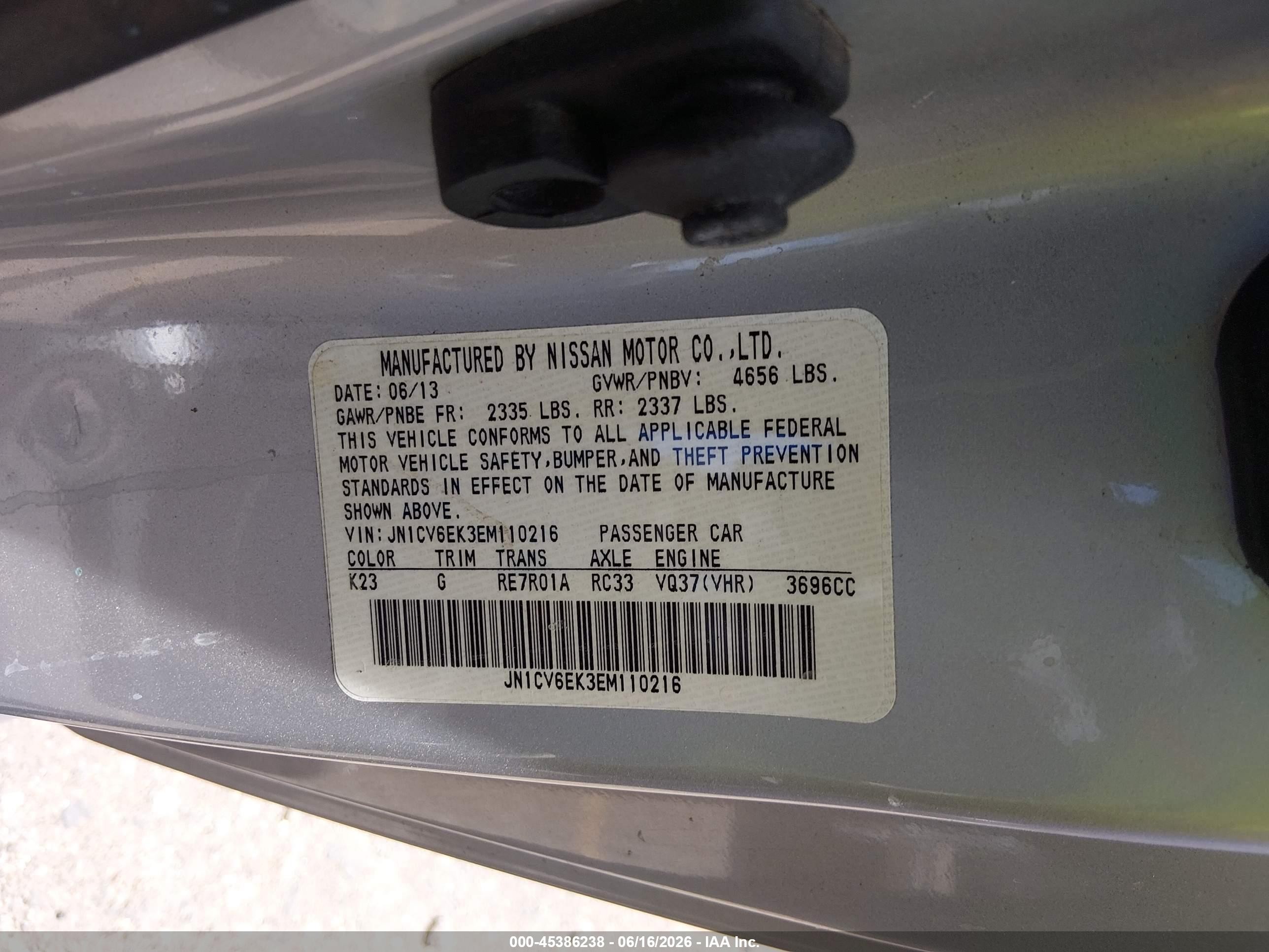 2014 Infiniti Q60 Journey Silver vin: JN1CV6EK3EM110216