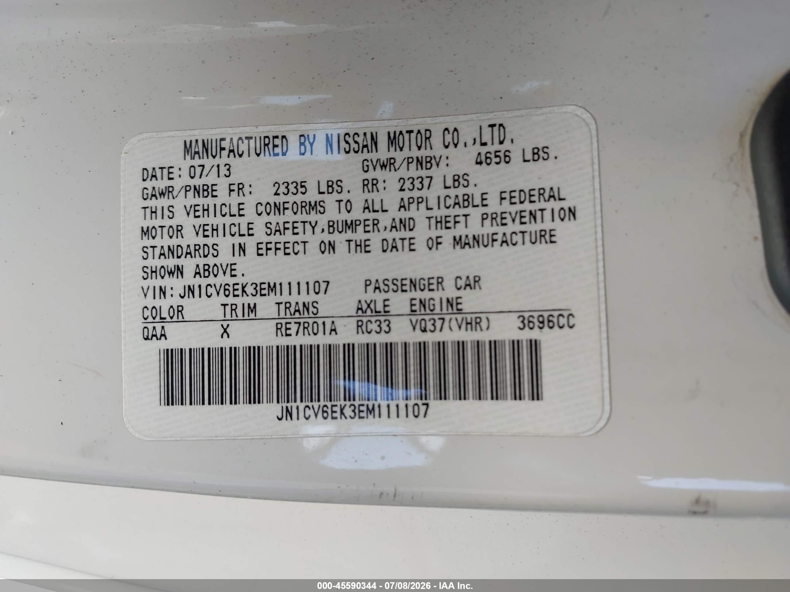 2014 Infiniti Q60 Journey White vin: JN1CV6EK3EM111107