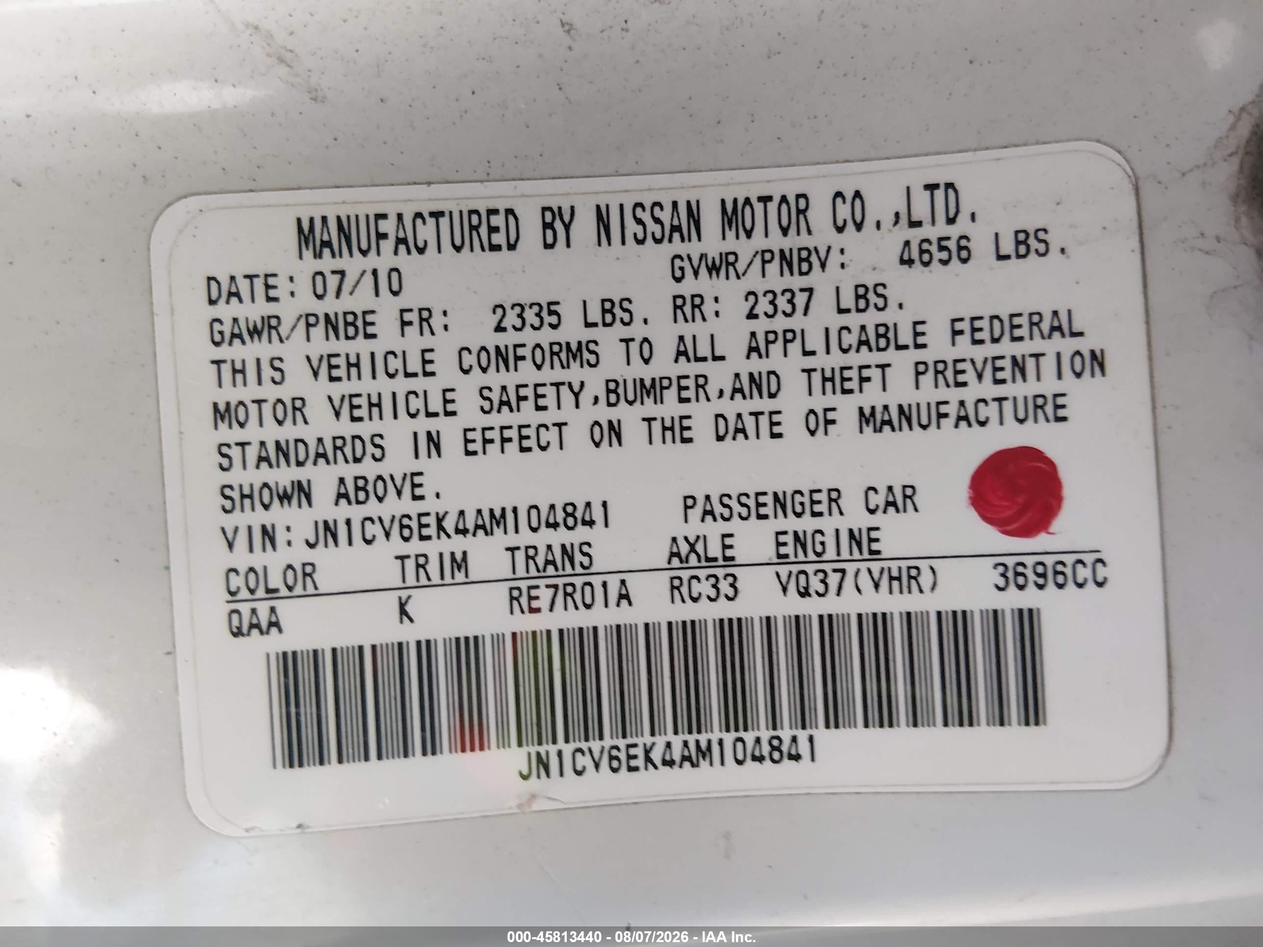 2010 Infiniti G37 Journey White vin: JN1CV6EK4AM104841