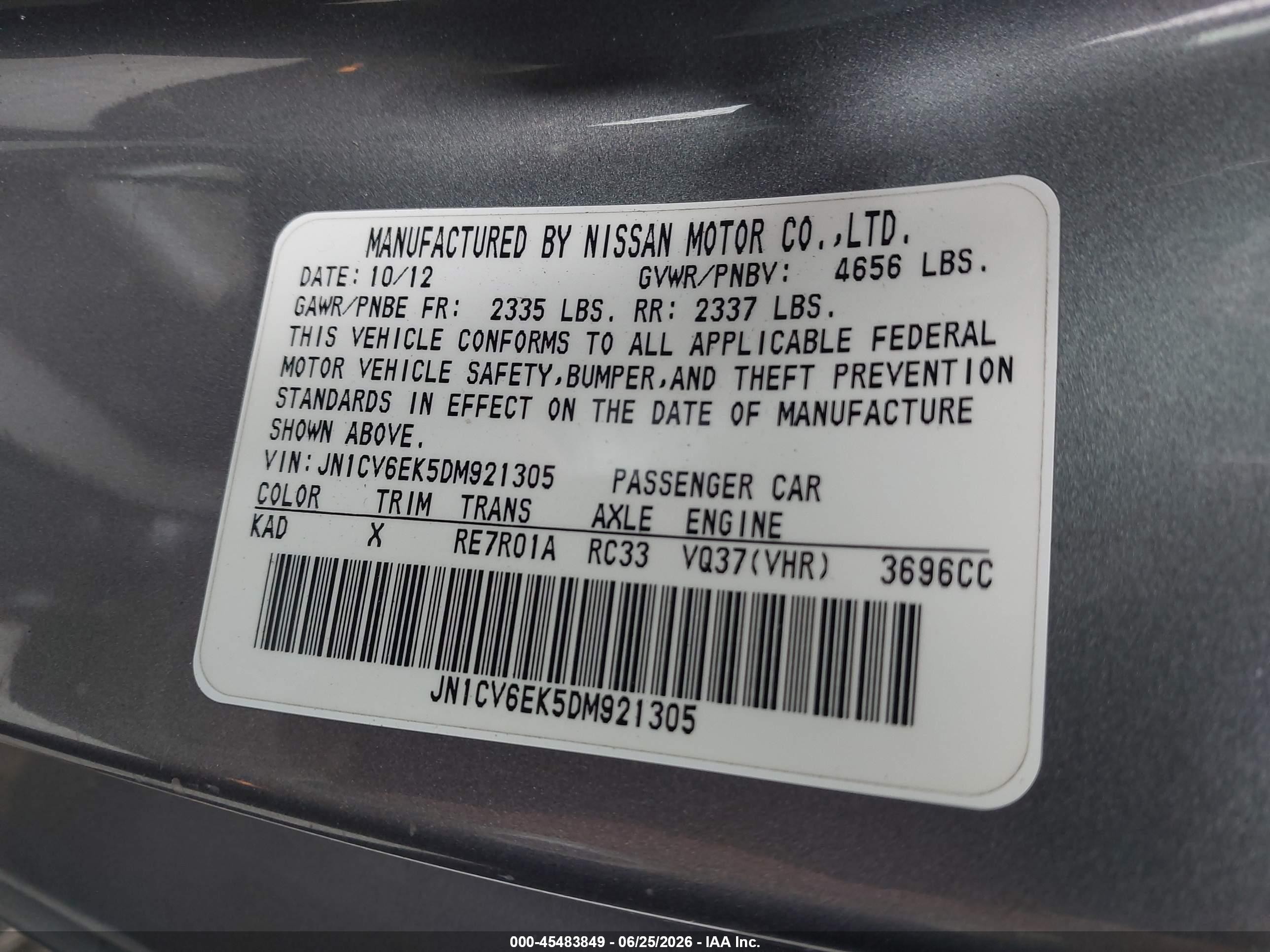 2013 Infiniti G37 Journey Gray vin: JN1CV6EK5DM921305