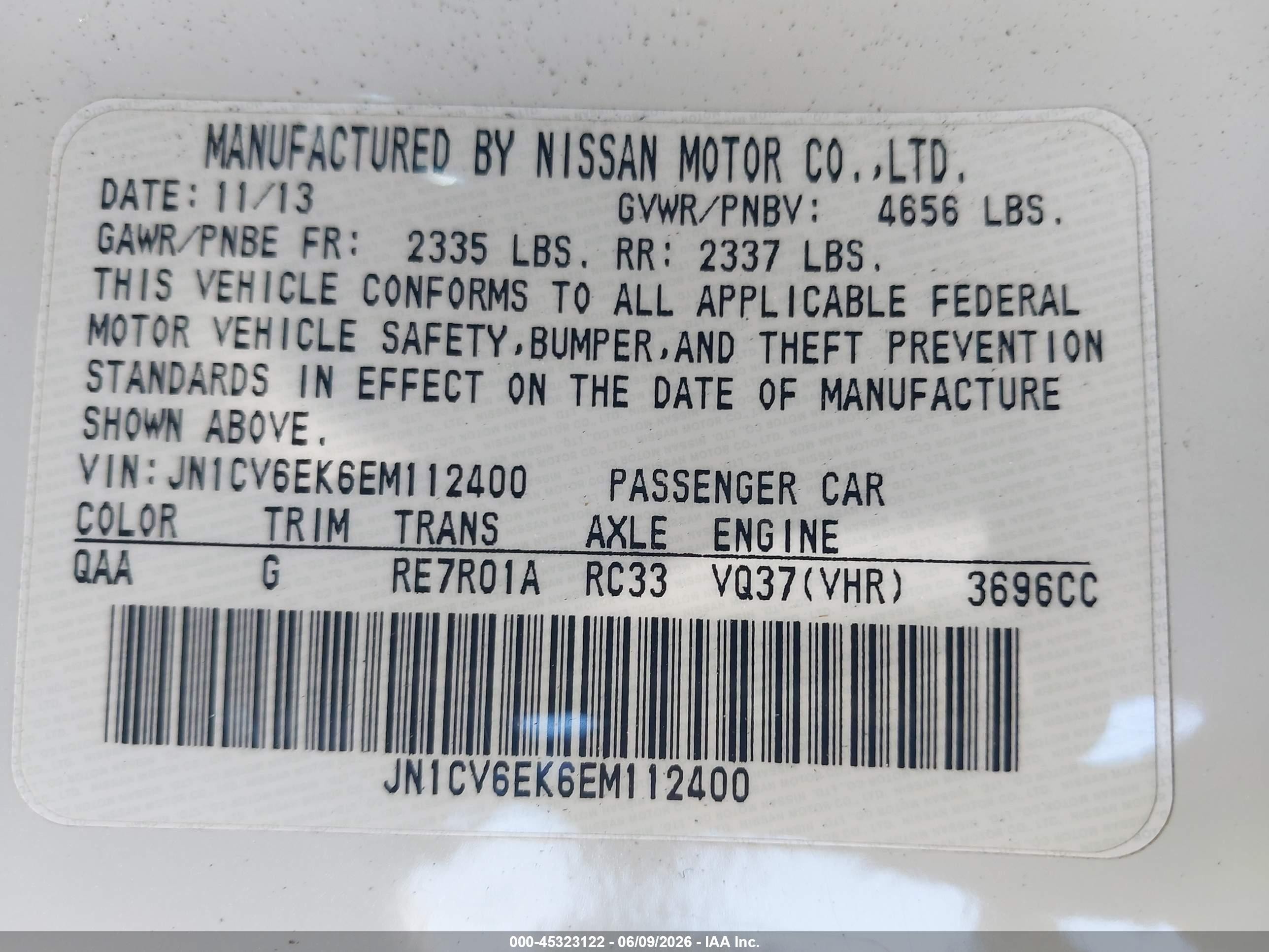 2014 Infiniti Q60 Journey White vin: JN1CV6EK6EM112400