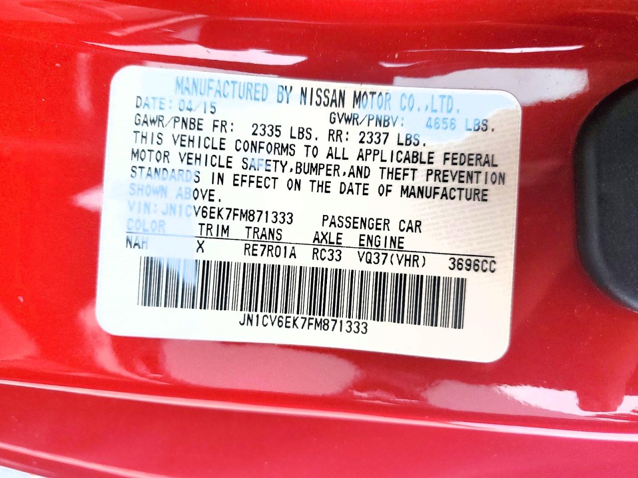 2015 Infiniti Q60 Coupe Journey Red vin: JN1CV6EK7FM871333