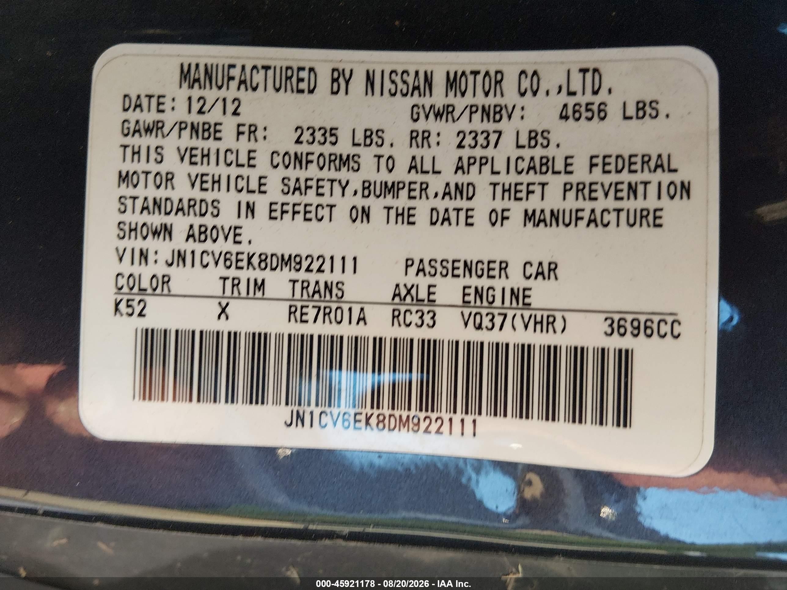 2013 Infiniti G37 Journey Black vin: JN1CV6EK8DM922111