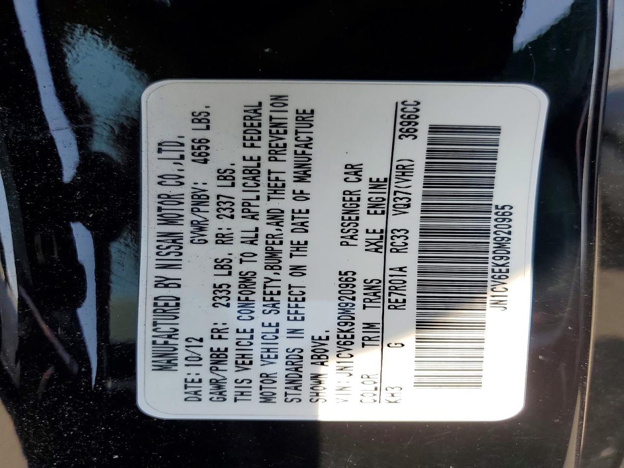 2013 Infiniti G37 Black vin: JN1CV6EK9DM920965