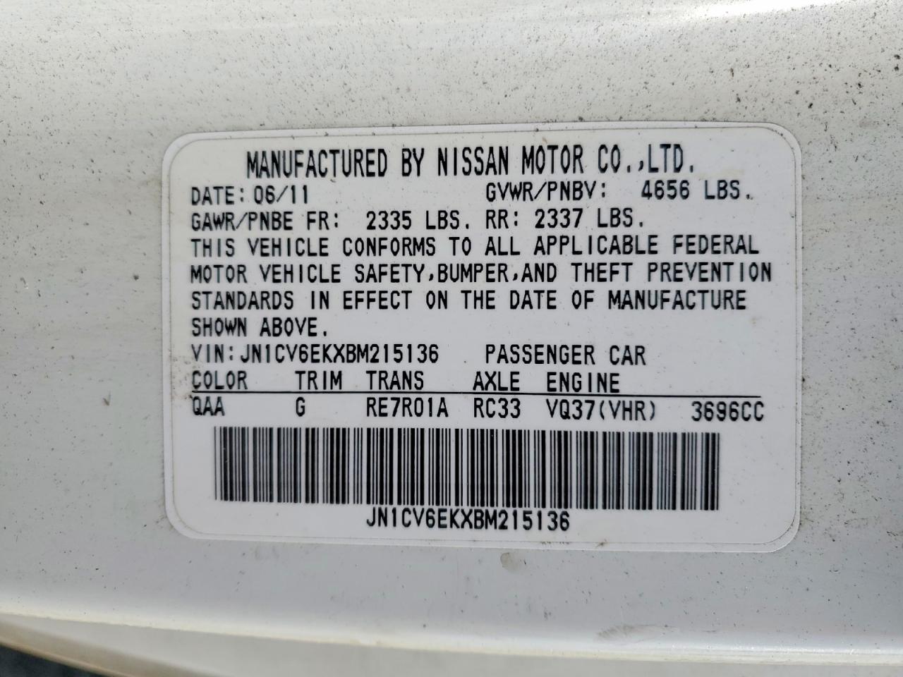 2011 Infiniti G37 Coupe Base White vin: JN1CV6EKXBM215136