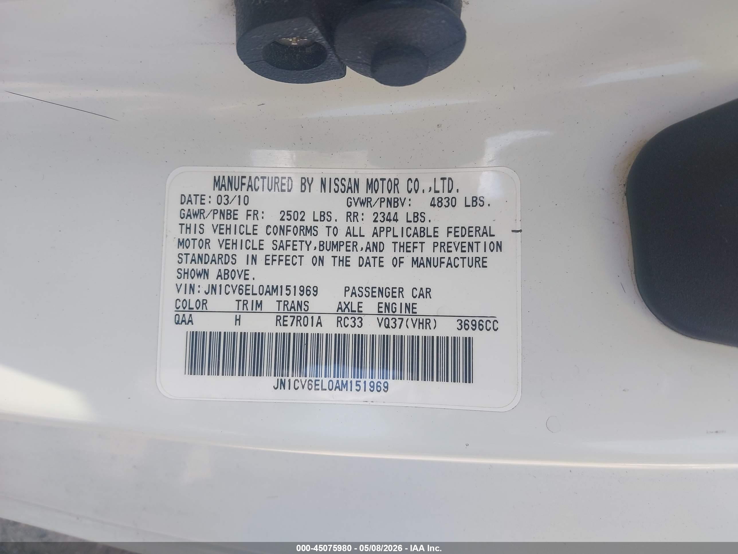 2010 Infiniti G37x   Cream vin: JN1CV6EL0AM151969