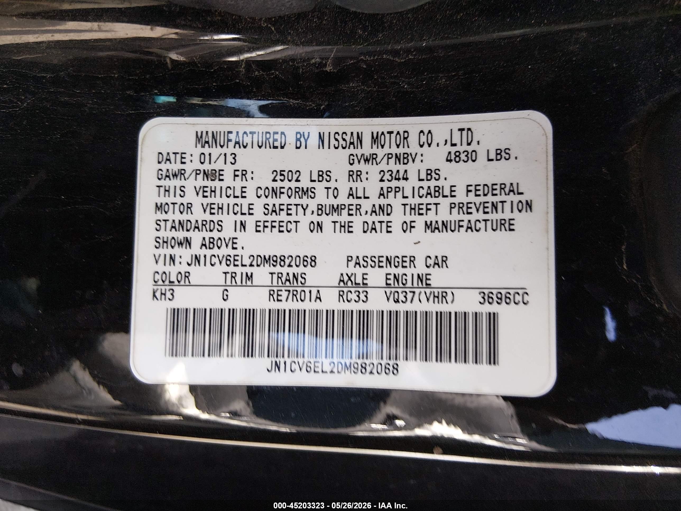 2013 Infiniti G37x Black vin: JN1CV6EL2DM982068