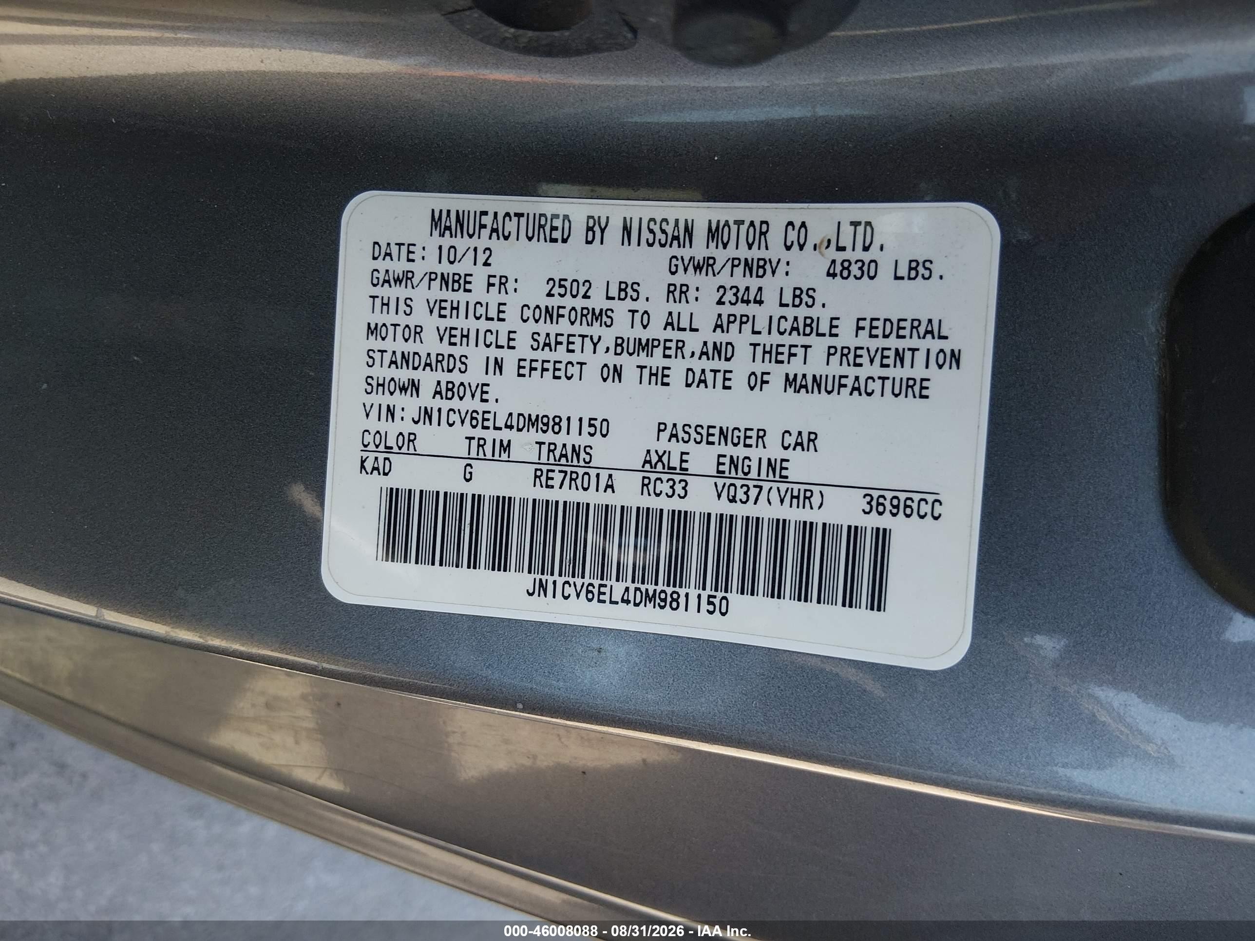 2013 Infiniti G37x   Black vin: JN1CV6EL4DM981150