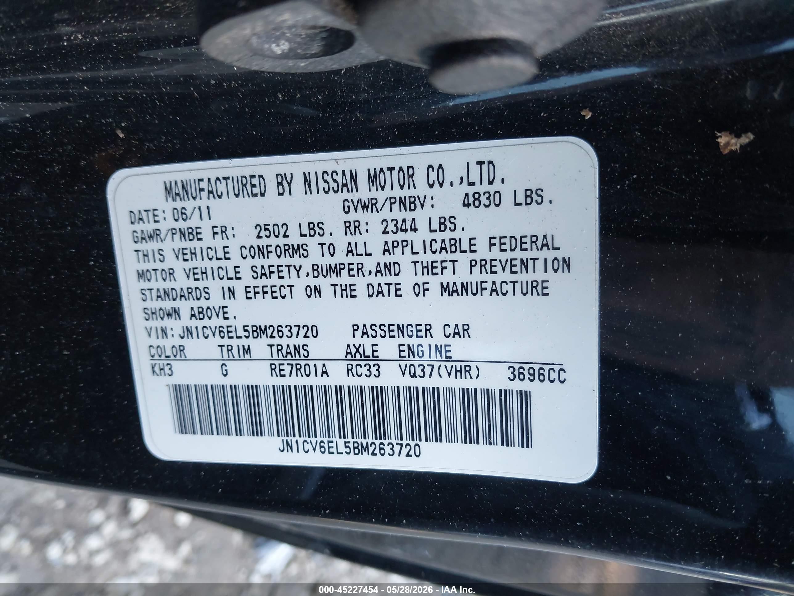 2011 Infiniti G37x   Черный vin: JN1CV6EL5BM263720