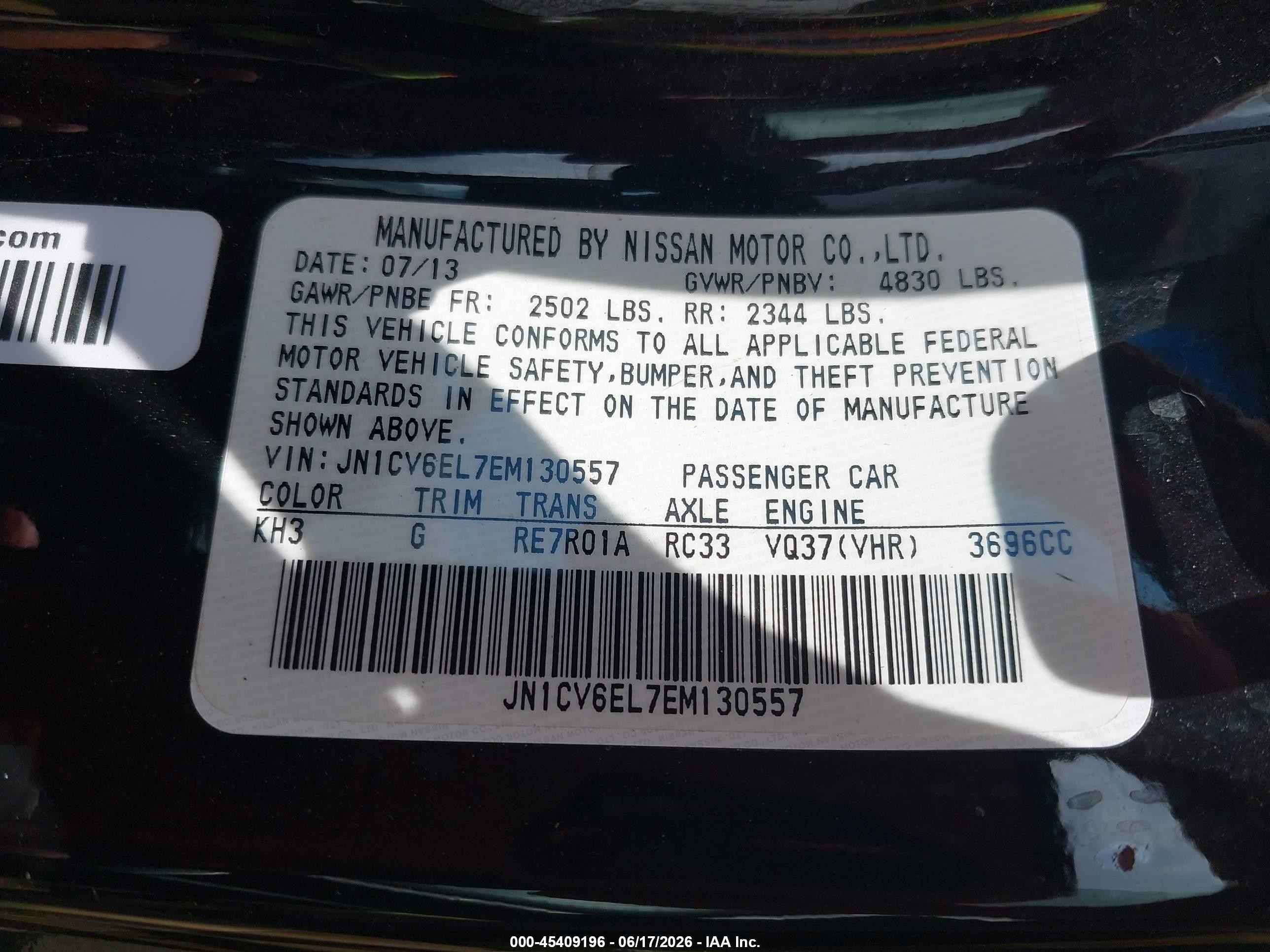2014 Infiniti Q60   Black vin: JN1CV6EL7EM130557