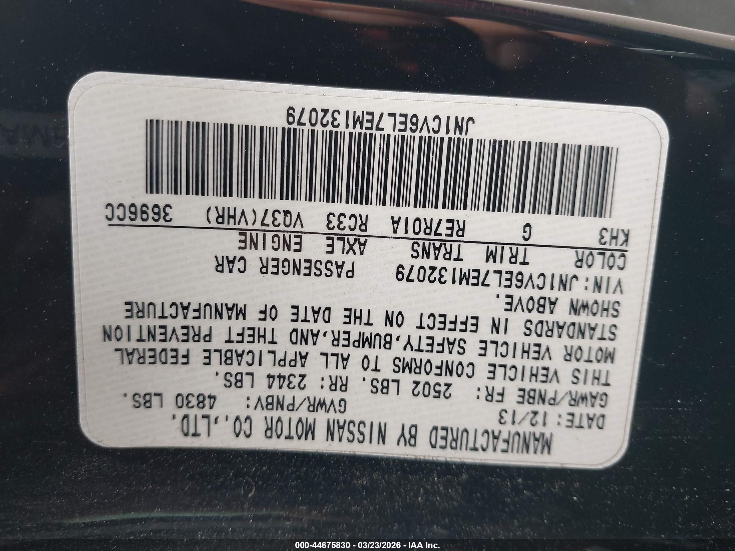 2014 Infiniti Q60   Черный vin: JN1CV6EL7EM132079
