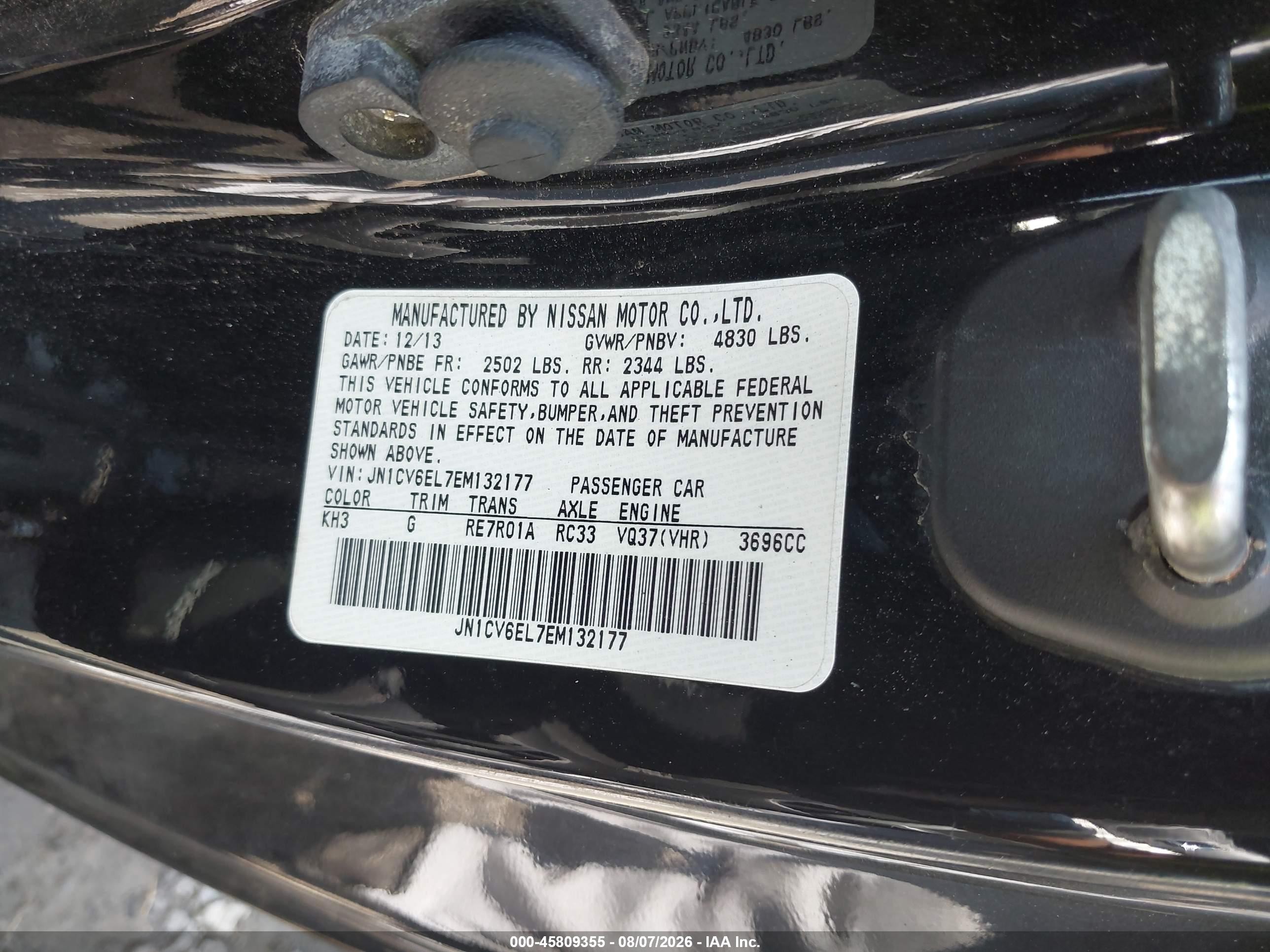 2014 Infiniti Q60   Black vin: JN1CV6EL7EM132177