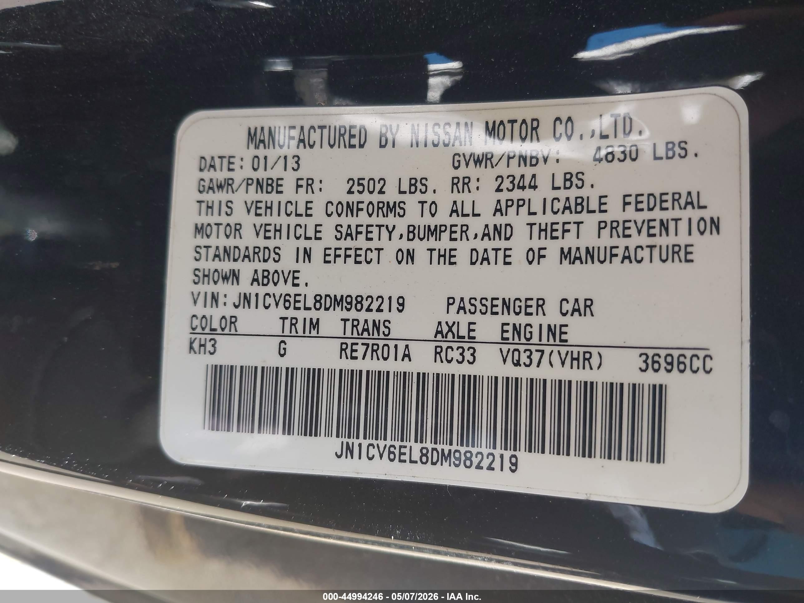 2013 Infiniti G37x   Черный vin: JN1CV6EL8DM982219