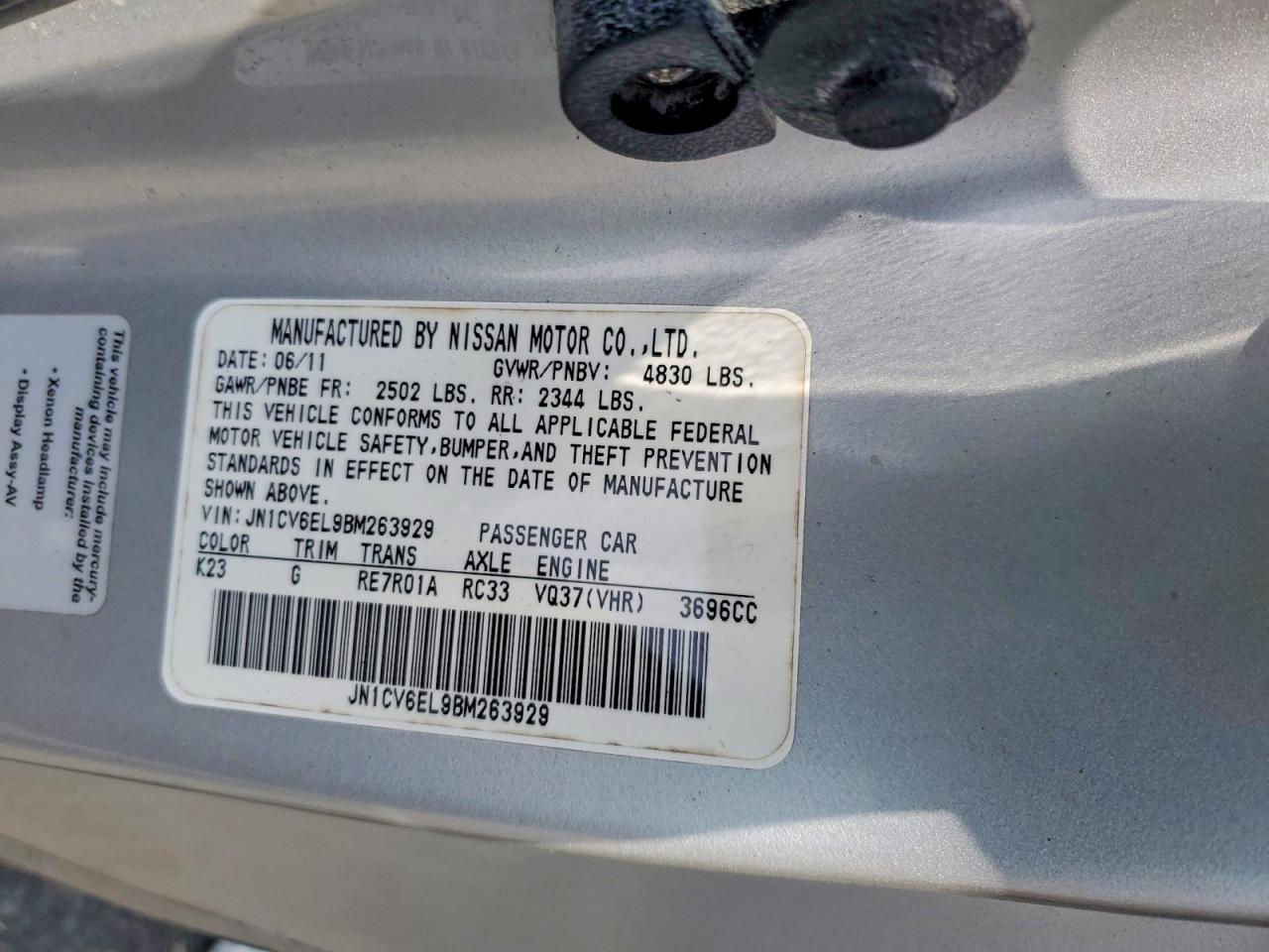 2011 Infiniti G37 Coupe X Silver vin: JN1CV6EL9BM263929