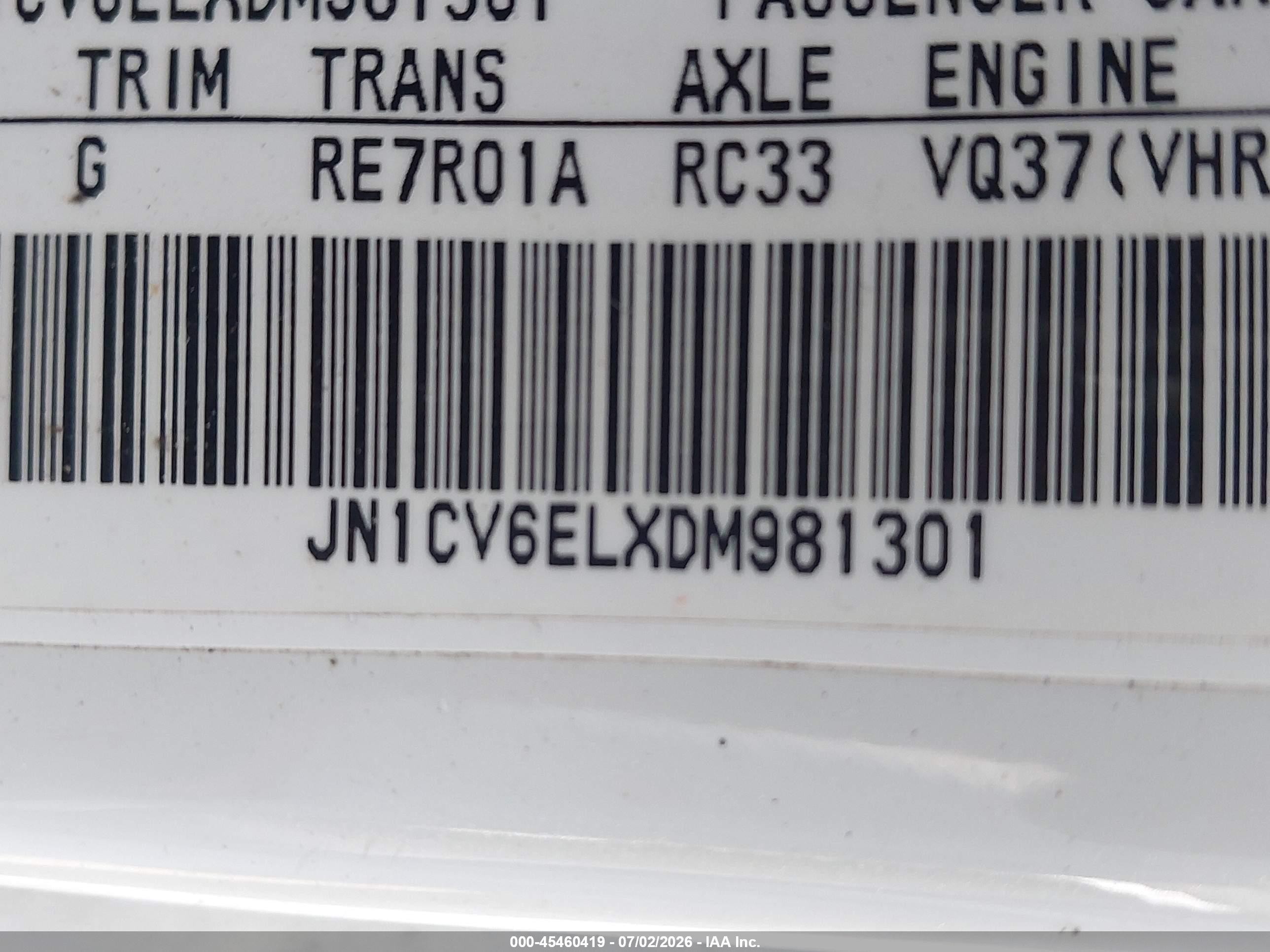 2013 Infiniti G37x   White vin: JN1CV6ELXDM981301