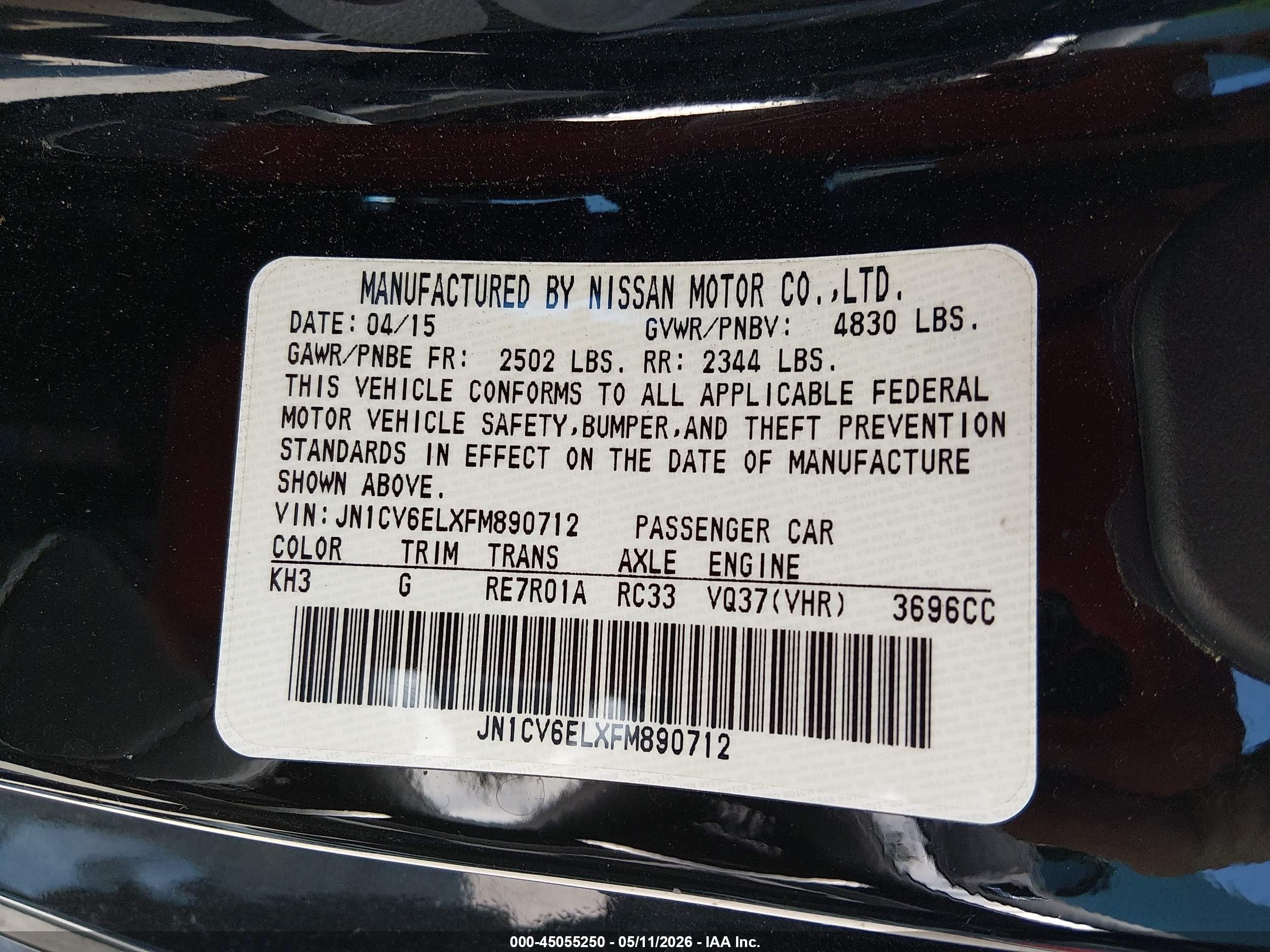 2015 Infiniti Q60   Black vin: JN1CV6ELXFM890712
