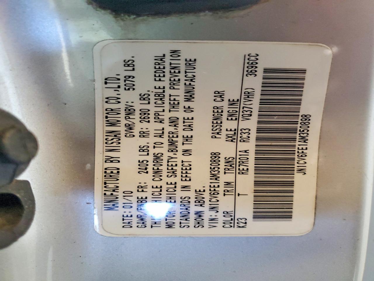 2010 Infiniti G37 Convertible Base Silver vin: JN1CV6FE1AM350898
