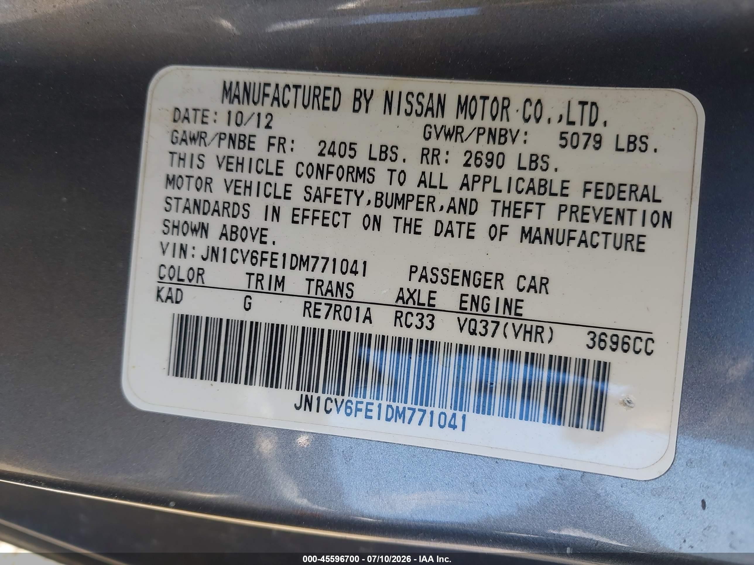 2013 Infiniti G37   Gray vin: JN1CV6FE1DM771041