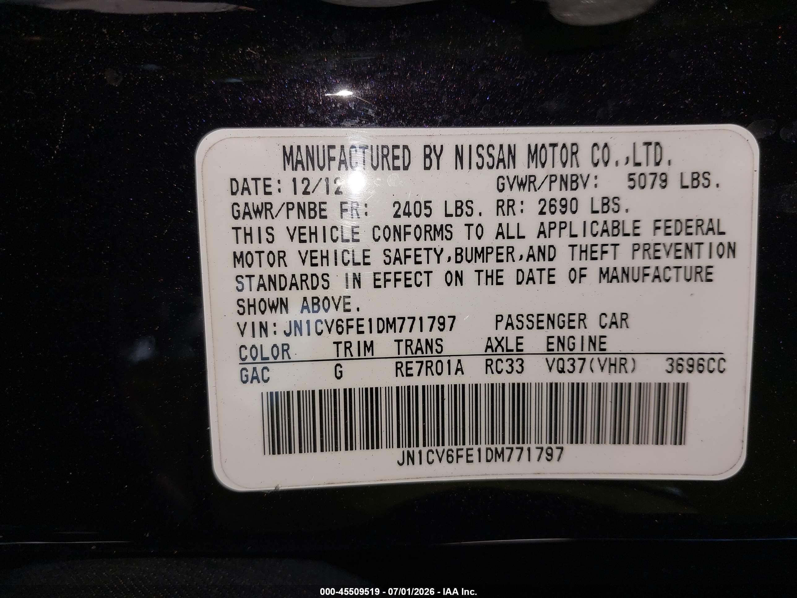 2013 Infiniti G37   Purple vin: JN1CV6FE1DM771797