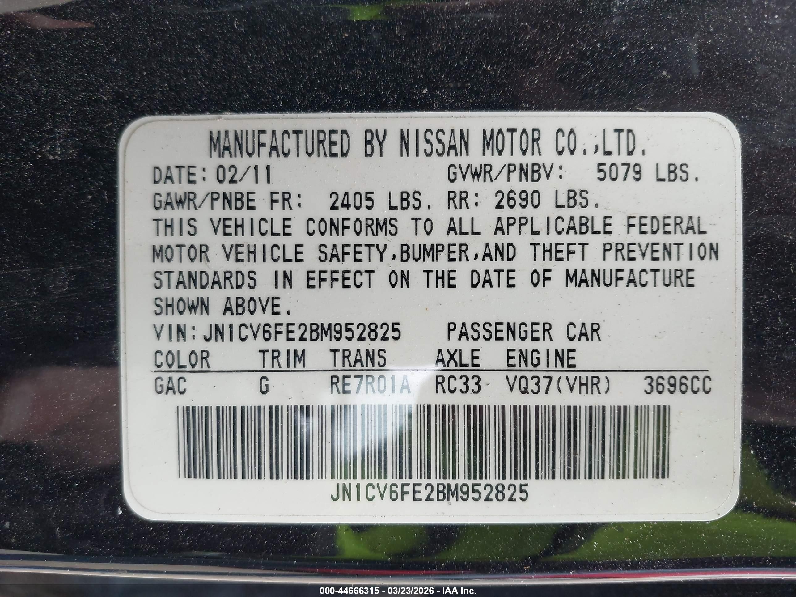 2011 Infiniti G37   Black vin: JN1CV6FE2BM952825