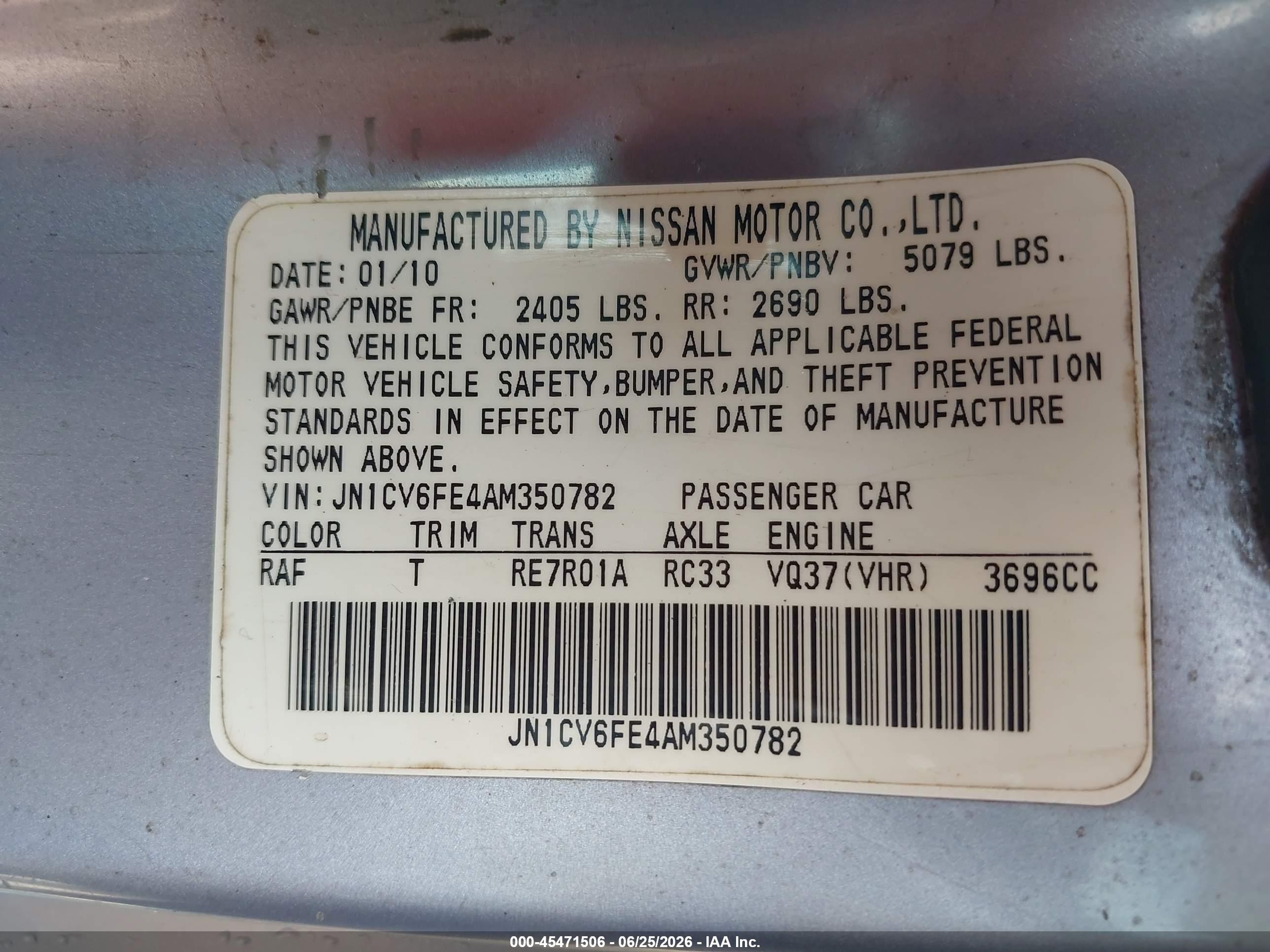 2010 Infiniti G37   Blue vin: JN1CV6FE4AM350782