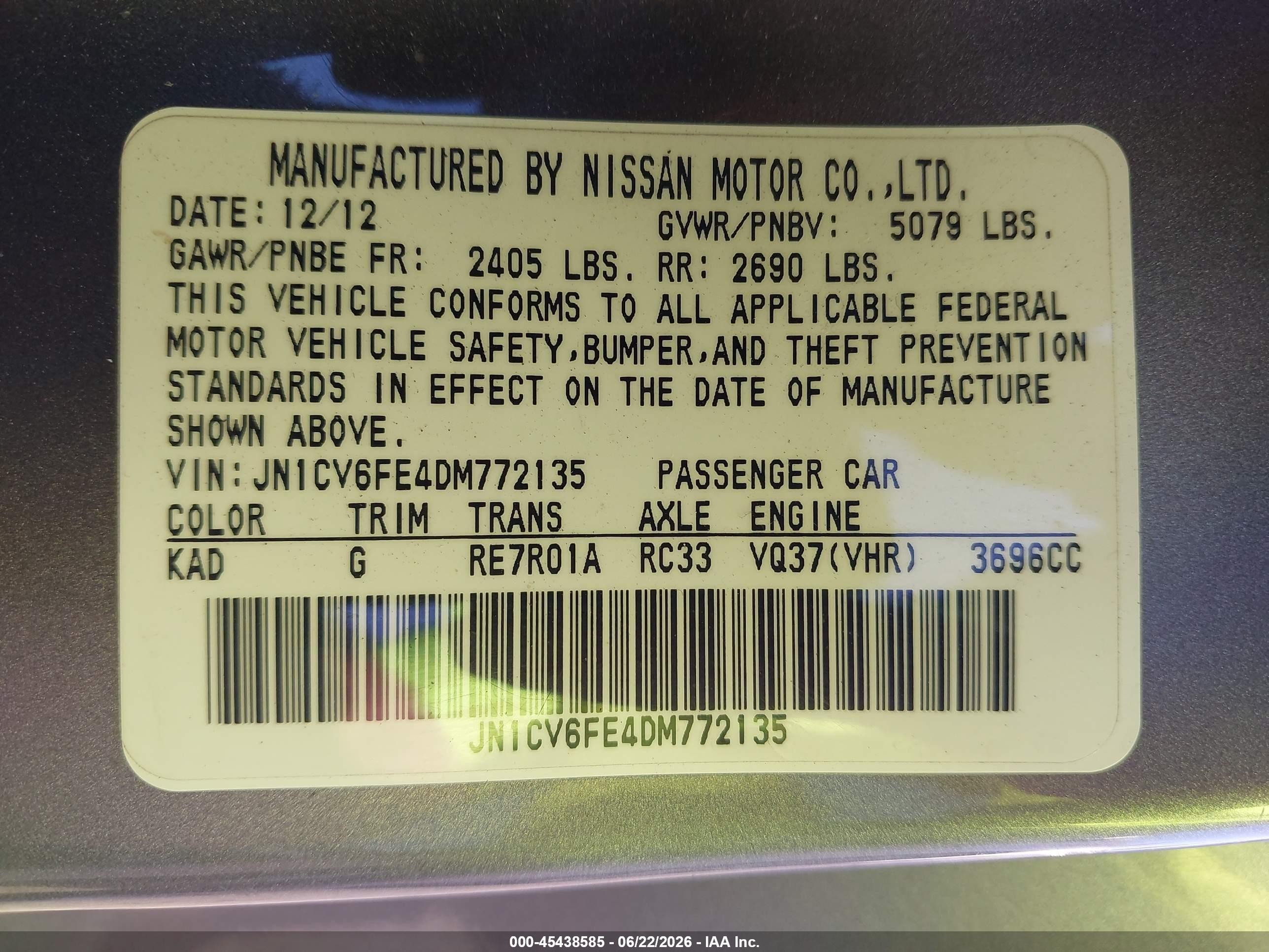 2013 Infiniti G37   Gray vin: JN1CV6FE4DM772135