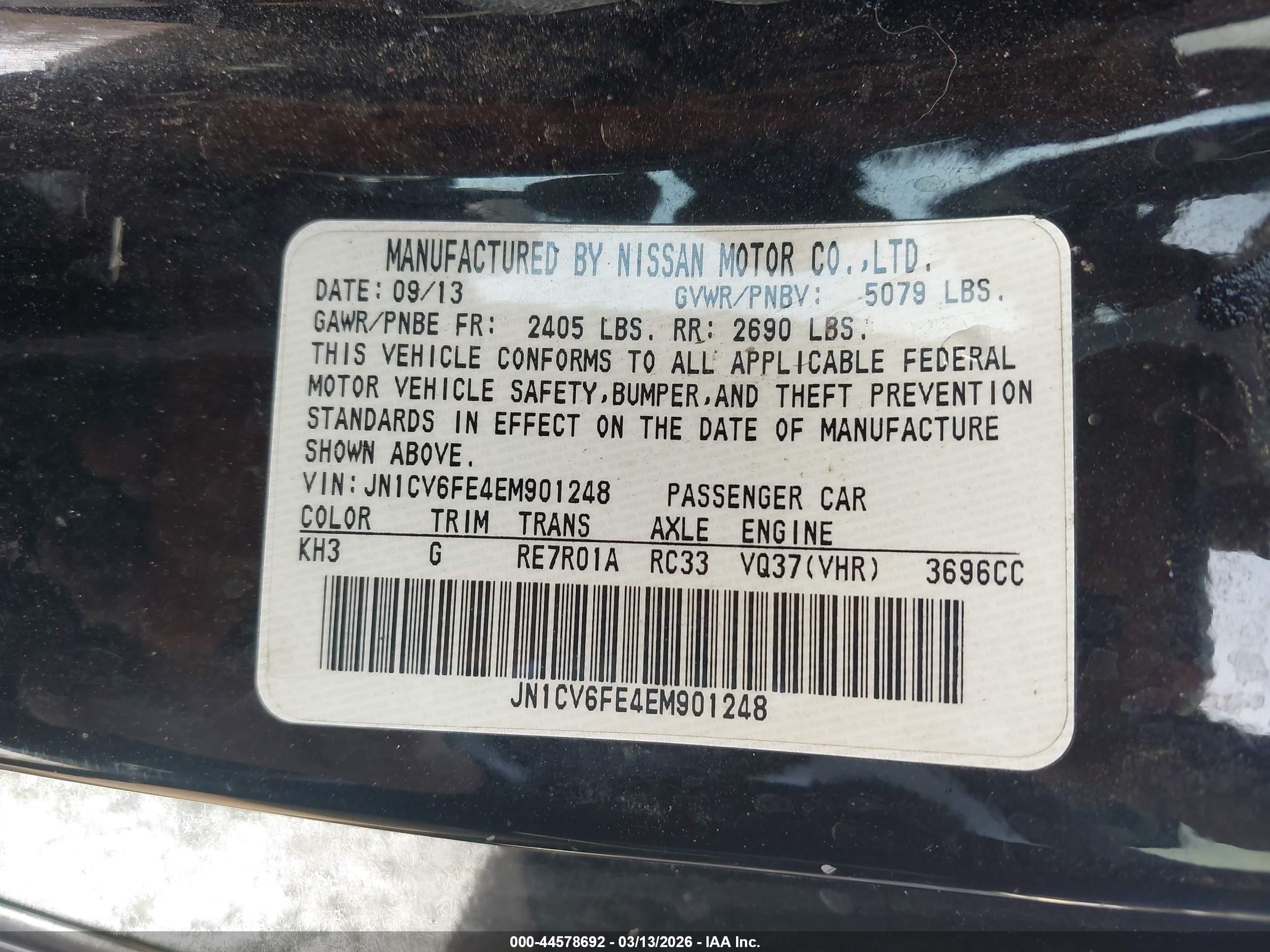 2014 Infiniti Q60   Black vin: JN1CV6FE4EM901248