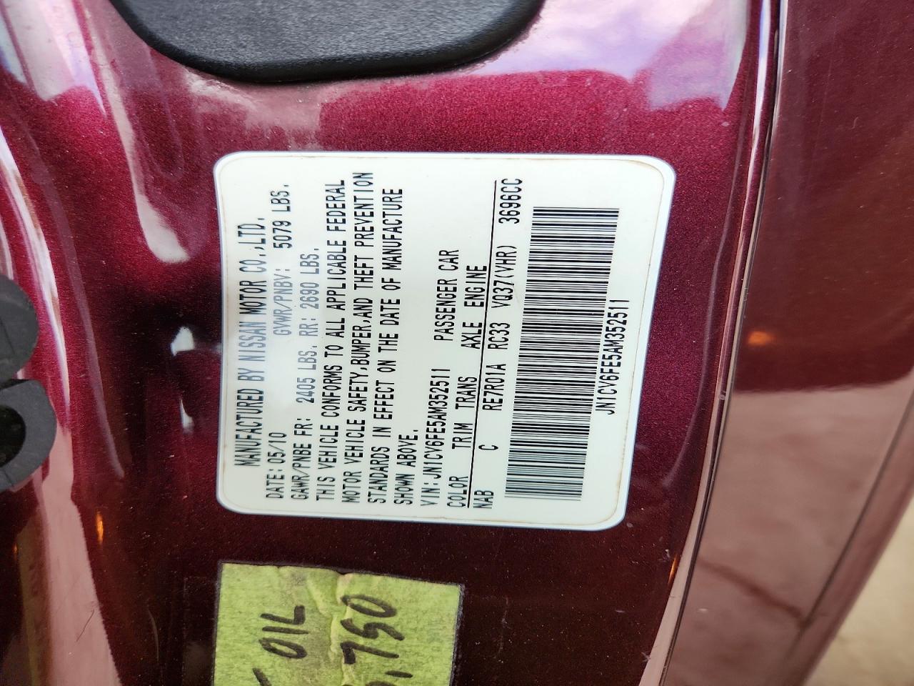 2010 Infiniti G37 Convertible Base Burgundy vin: JN1CV6FE5AM352511