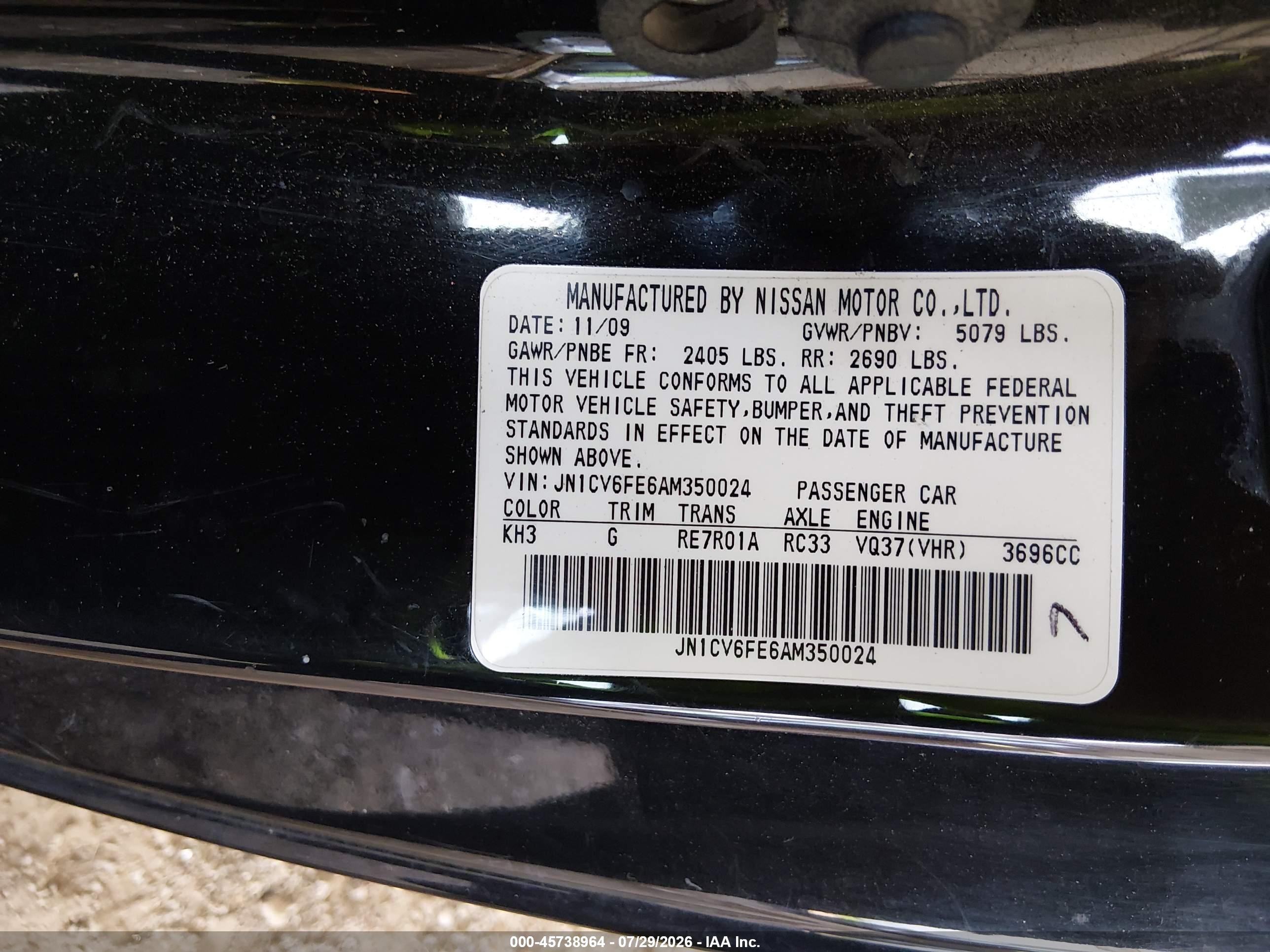 2010 Infiniti G37   Black vin: JN1CV6FE6AM350024