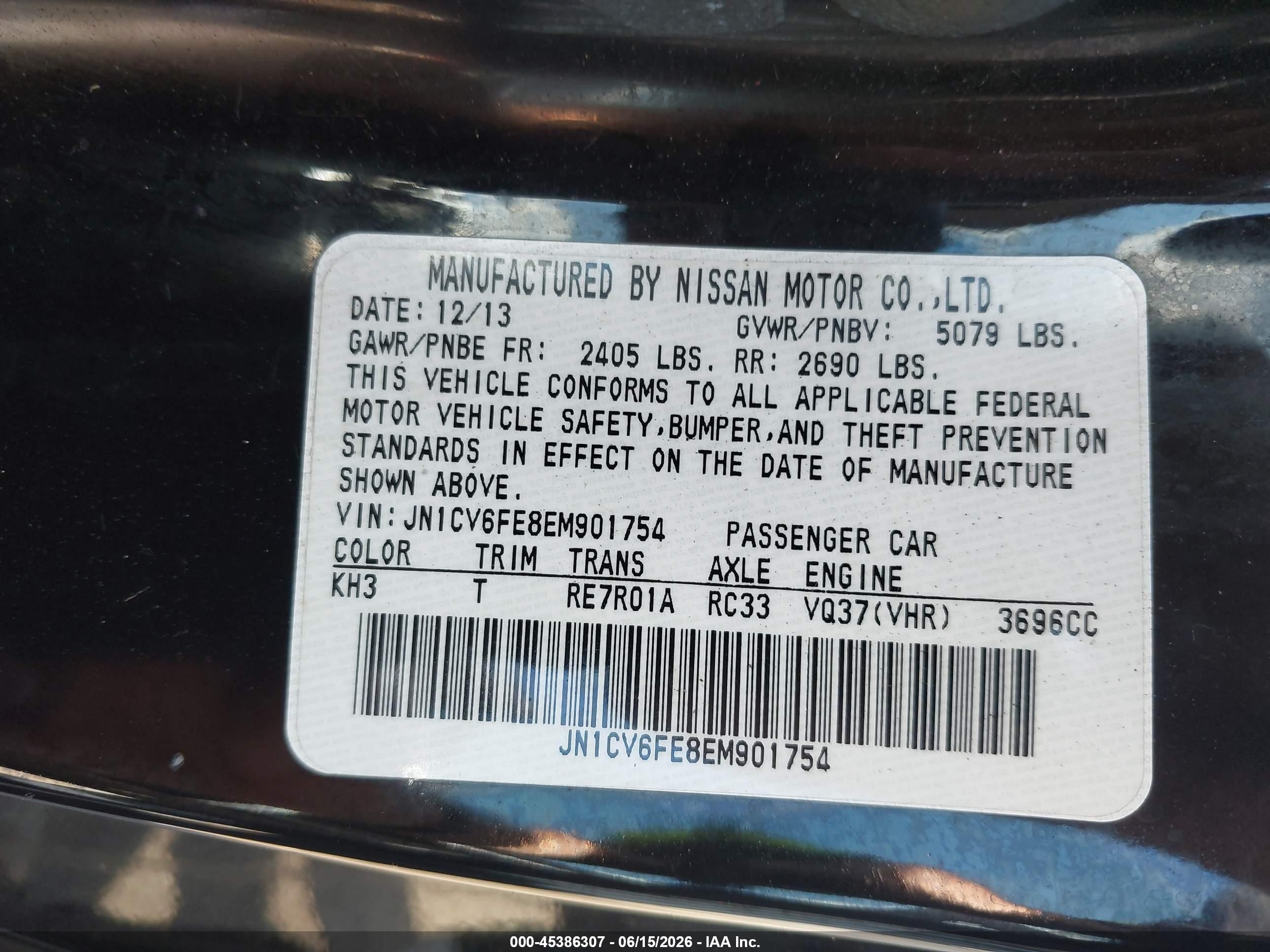 2014 Infiniti Q60   Black vin: JN1CV6FE8EM901754