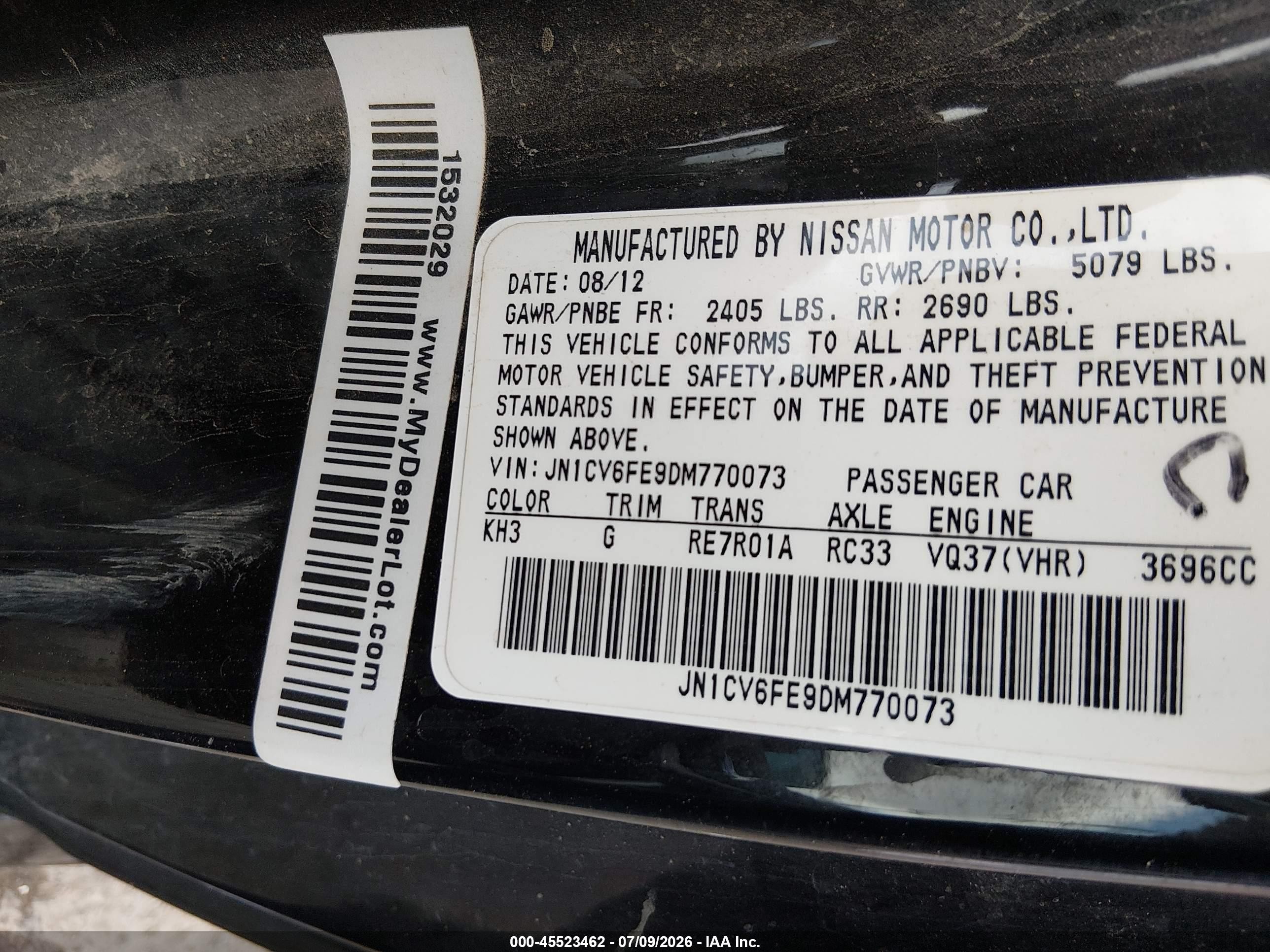 2013 Infiniti G37   Черный vin: JN1CV6FE9DM770073