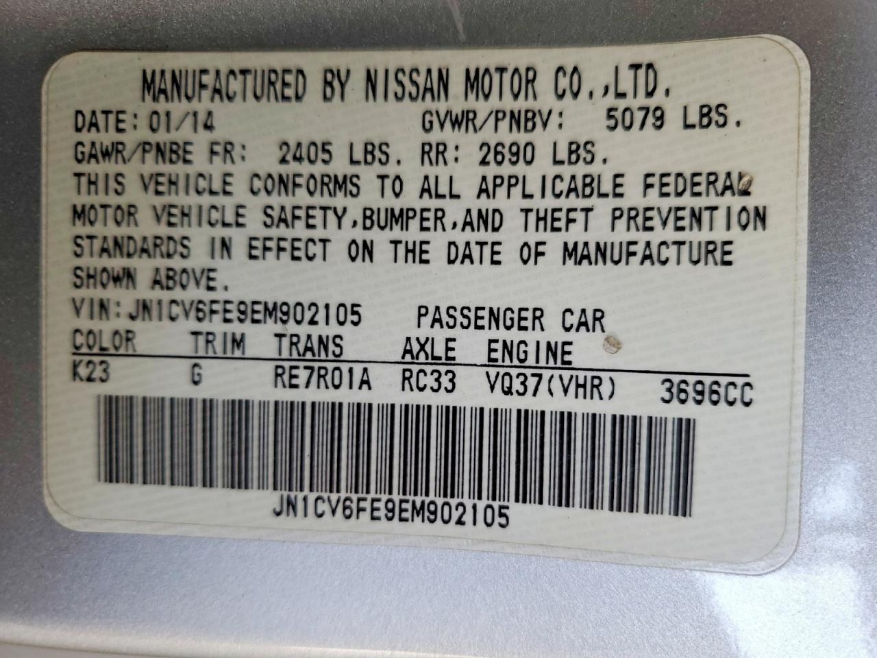2014 Infiniti Q60 Convertible Base Silver vin: JN1CV6FE9EM902105