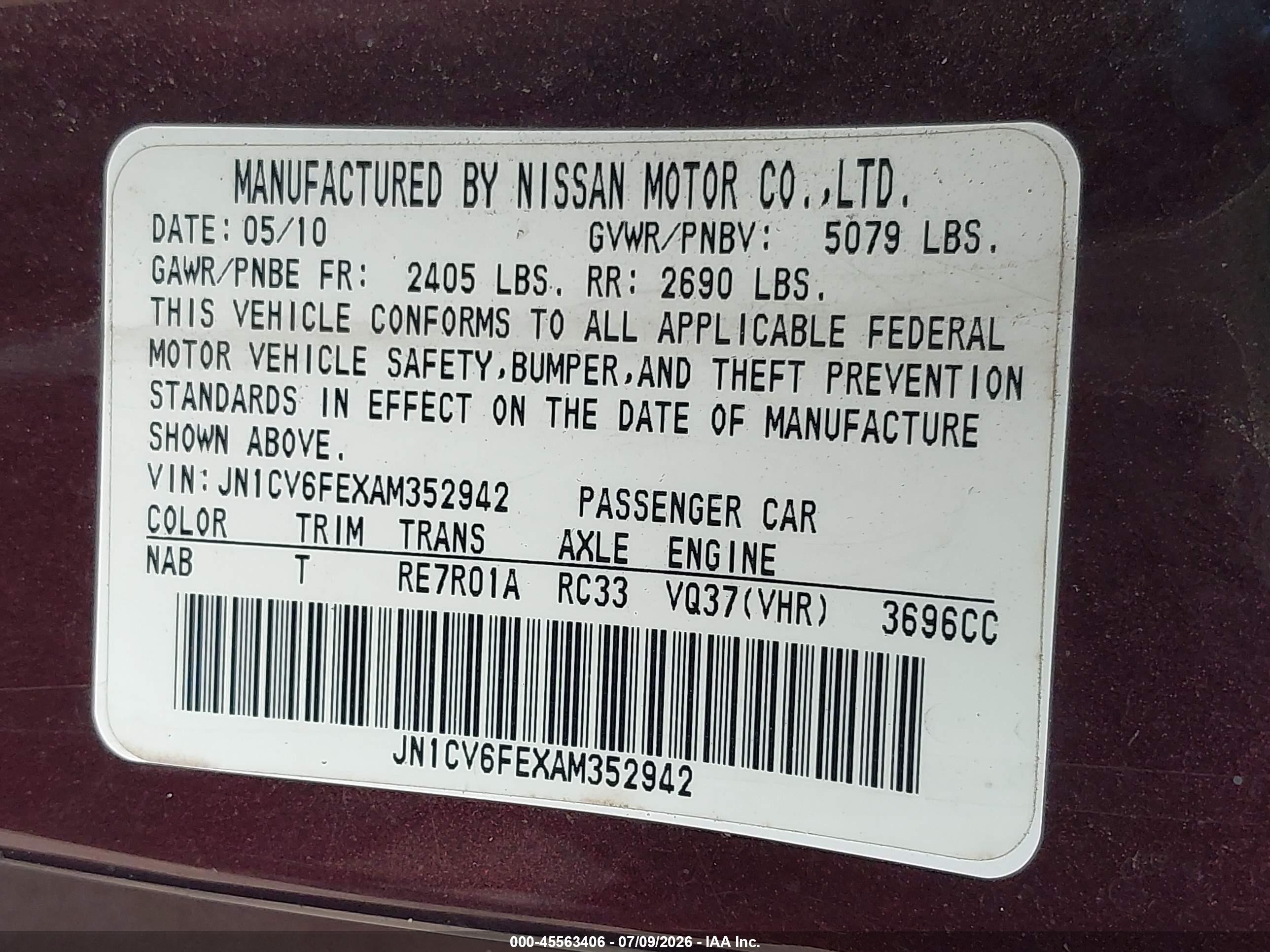 2010 Infiniti G37   Purple vin: JN1CV6FEXAM352942