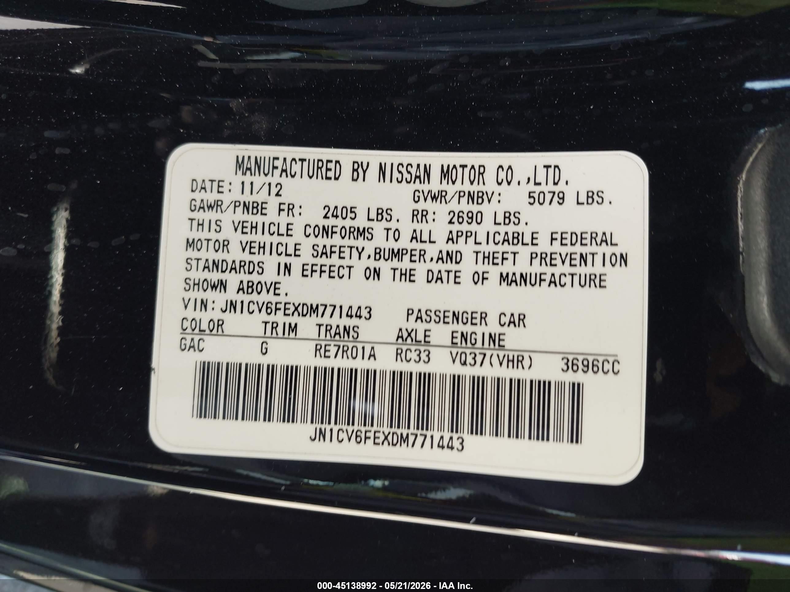 2013 Infiniti G37   Purple vin: JN1CV6FEXDM771443