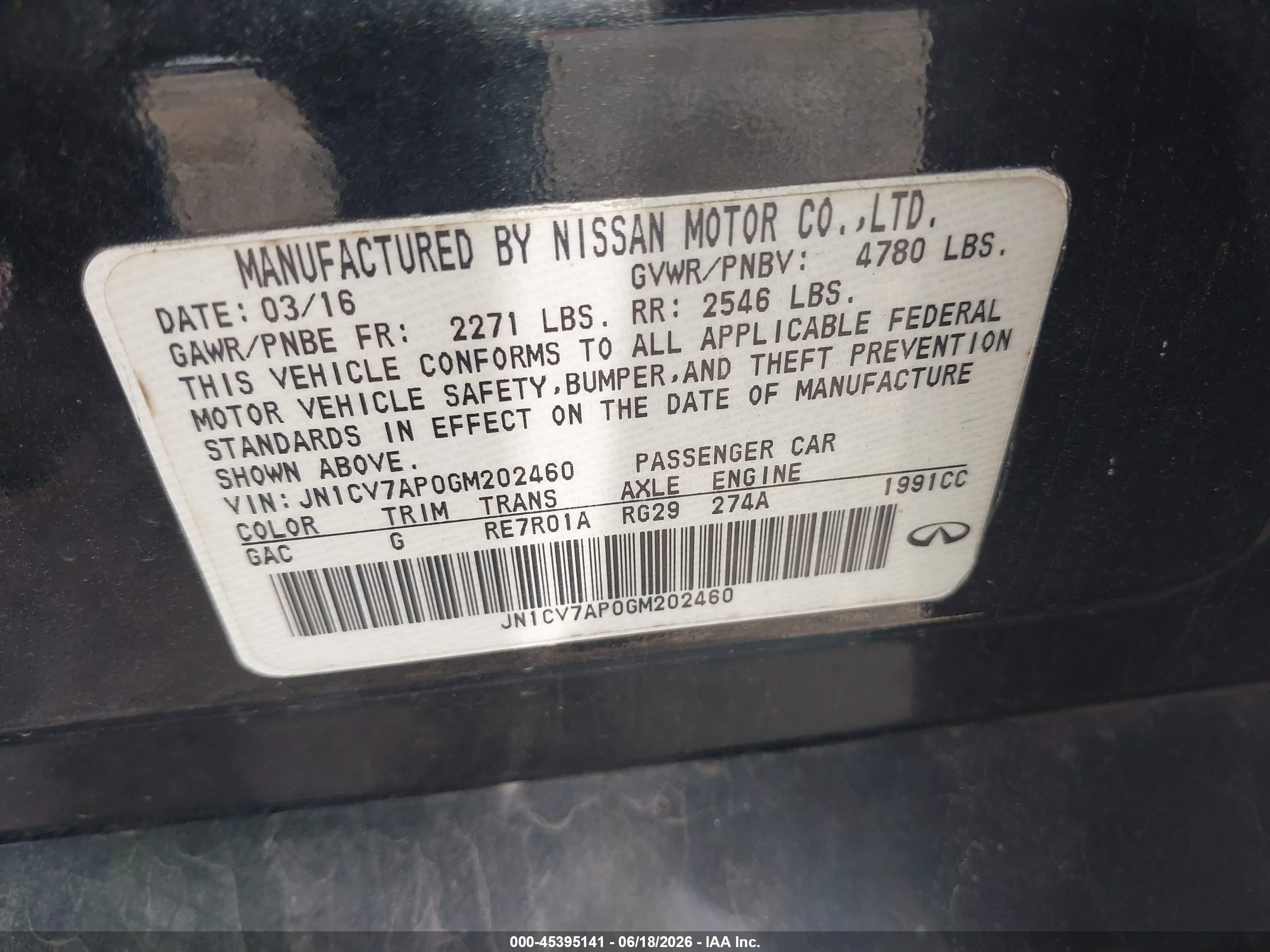2016 Infiniti Q50 2.0t Base/2.0t Premium Black vin: JN1CV7AP0GM202460
