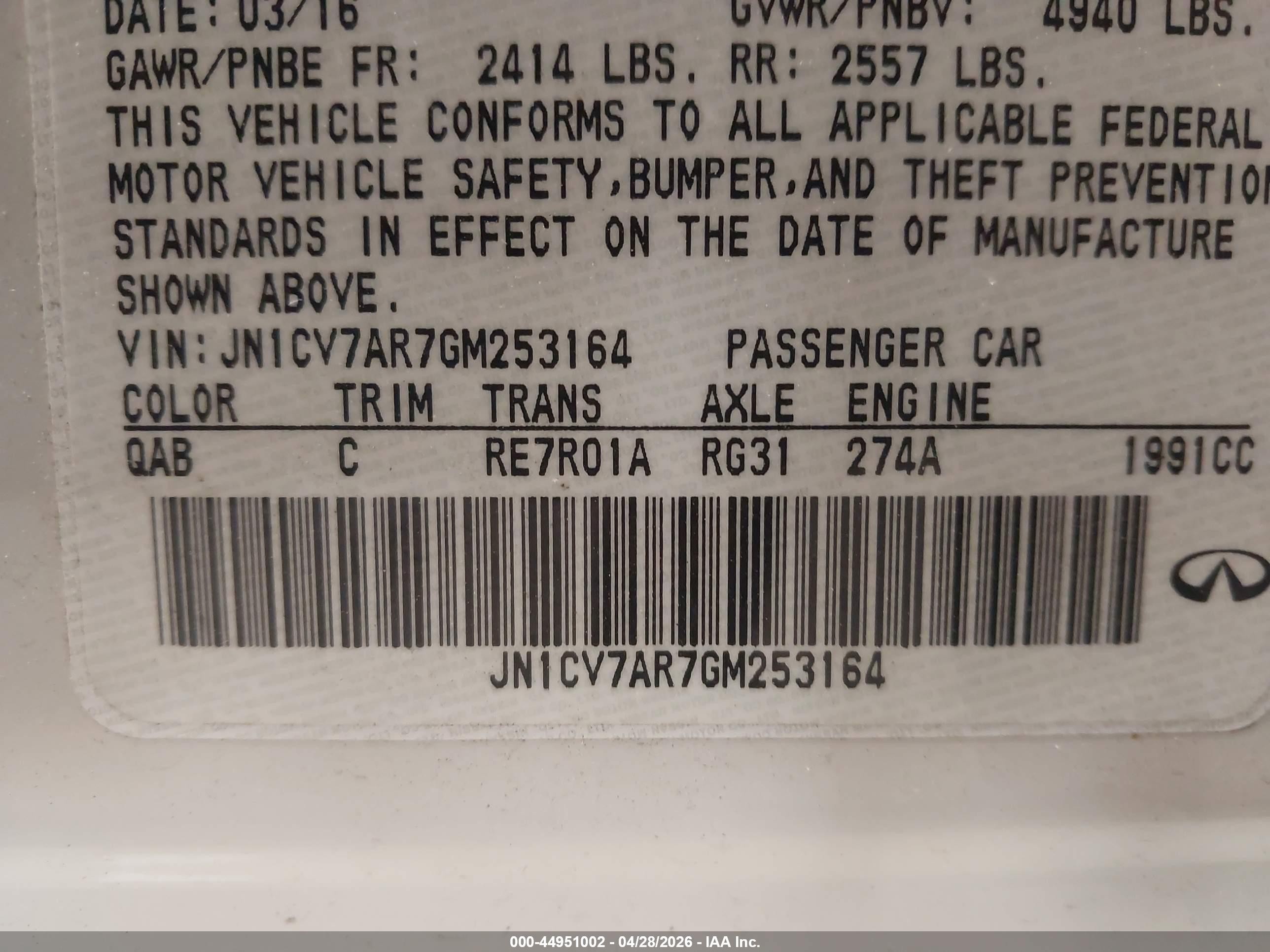 2016 Infiniti Q50 2.0t Premium White vin: JN1CV7AR7GM253164