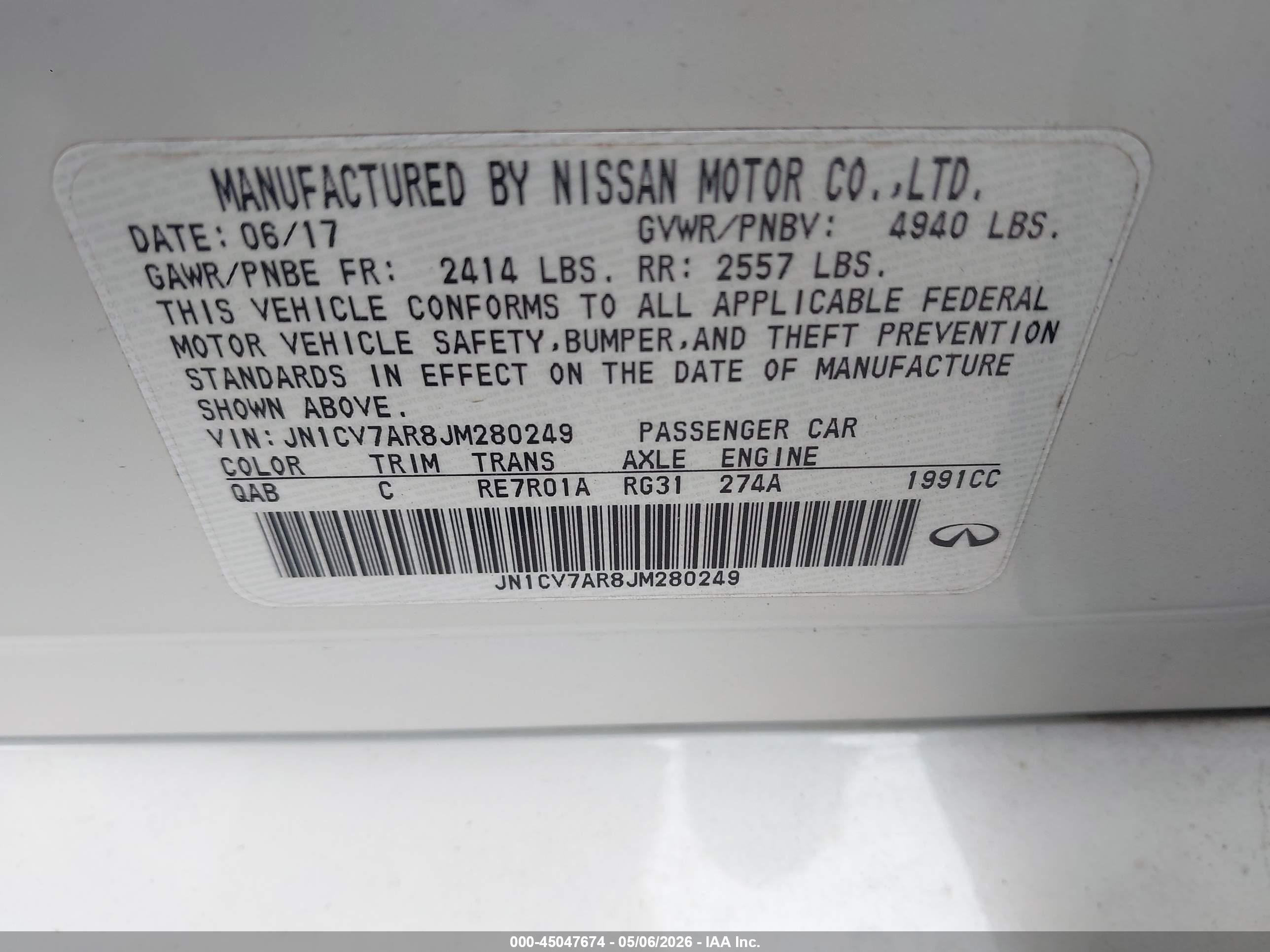 2018 Infiniti Q50 2.0t Luxe White vin: JN1CV7AR8JM280249