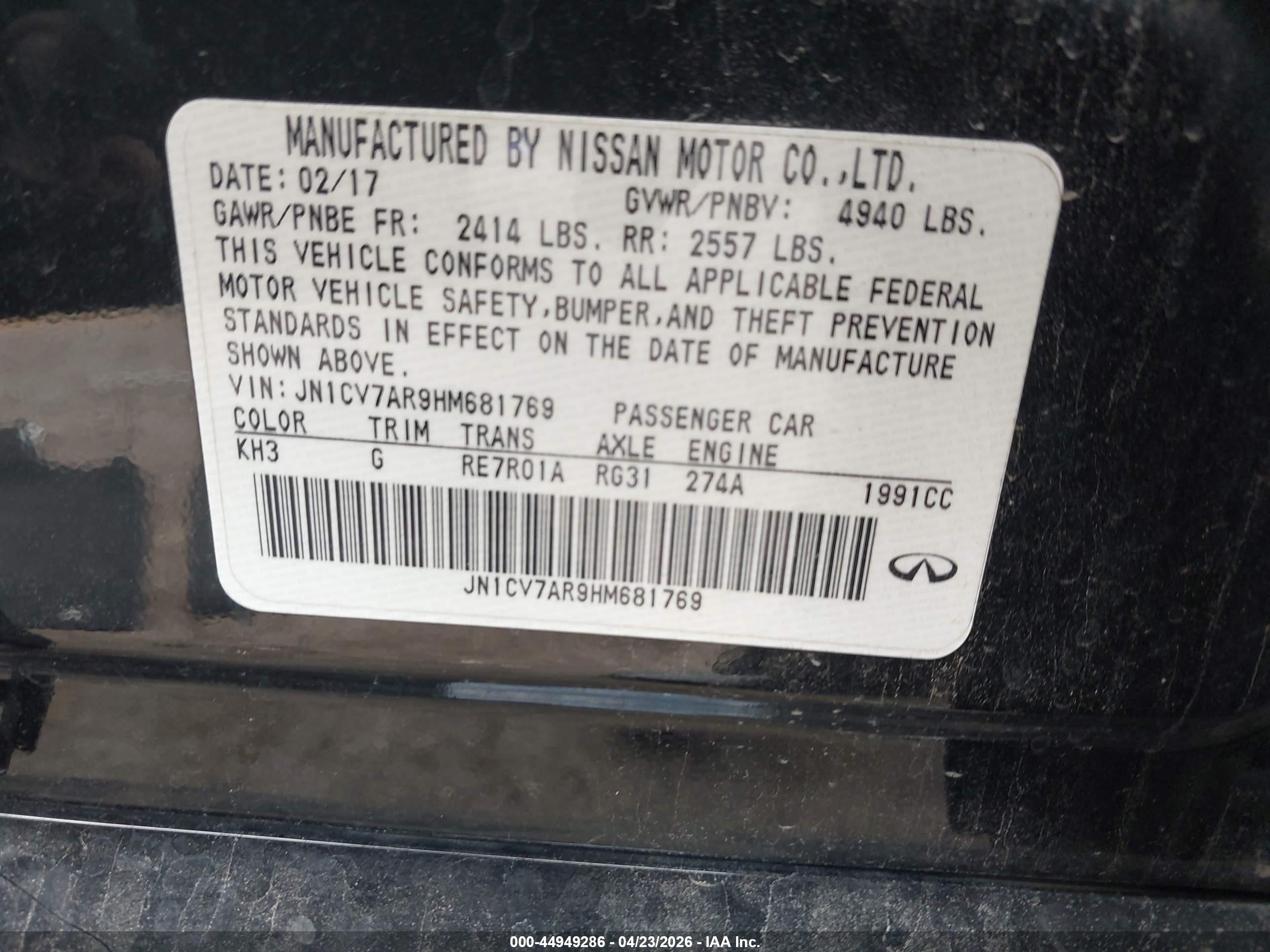 2017 Infiniti Q50 2.0t Base Black vin: JN1CV7AR9HM681769
