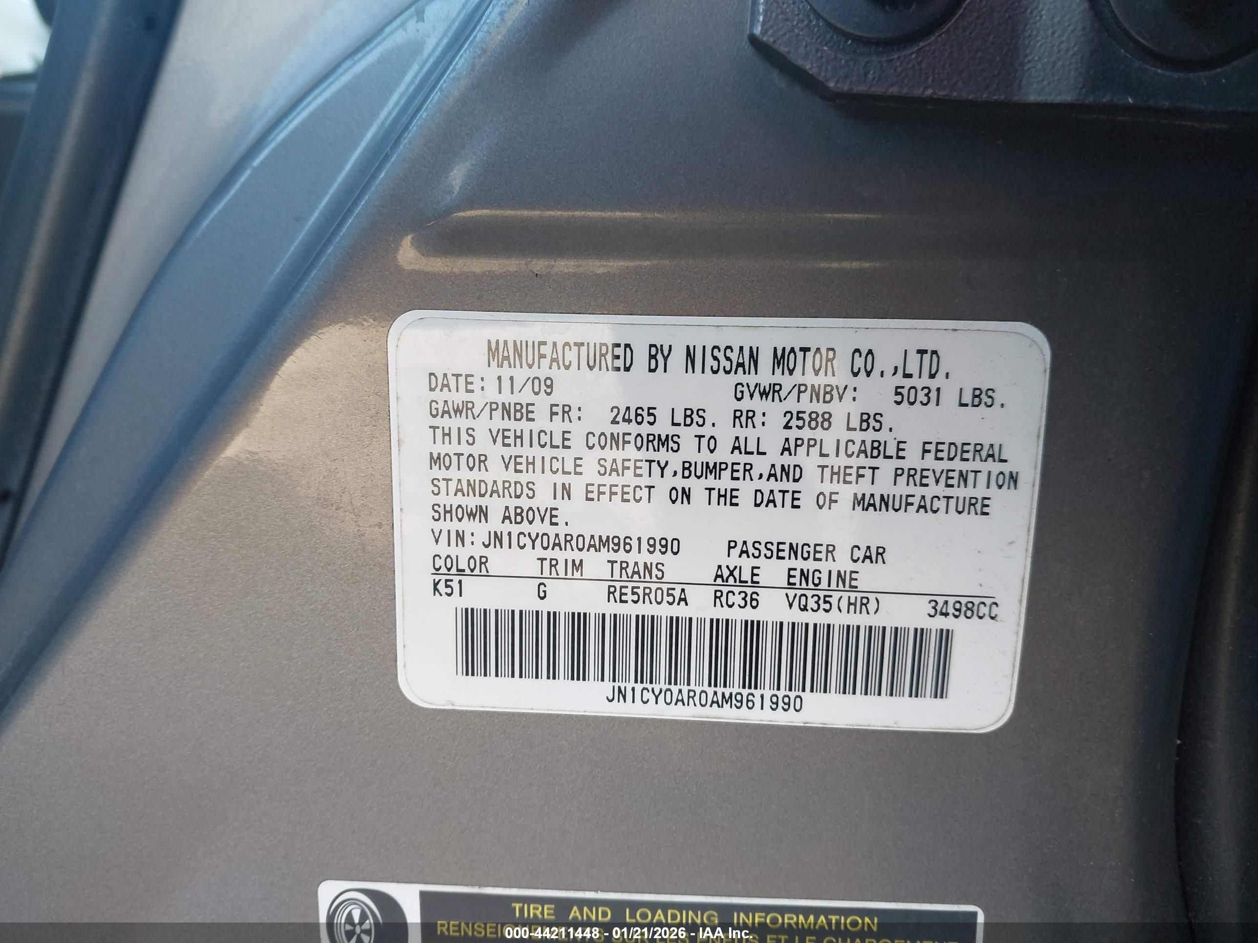 2010 Infiniti M35x   Gray vin: JN1CY0AR0AM961990