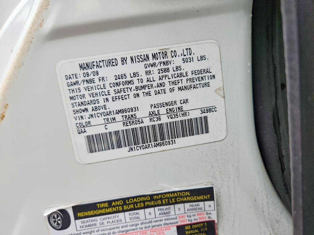 2010 Infiniti M35 X White vin: JN1CY0AR1AM960931