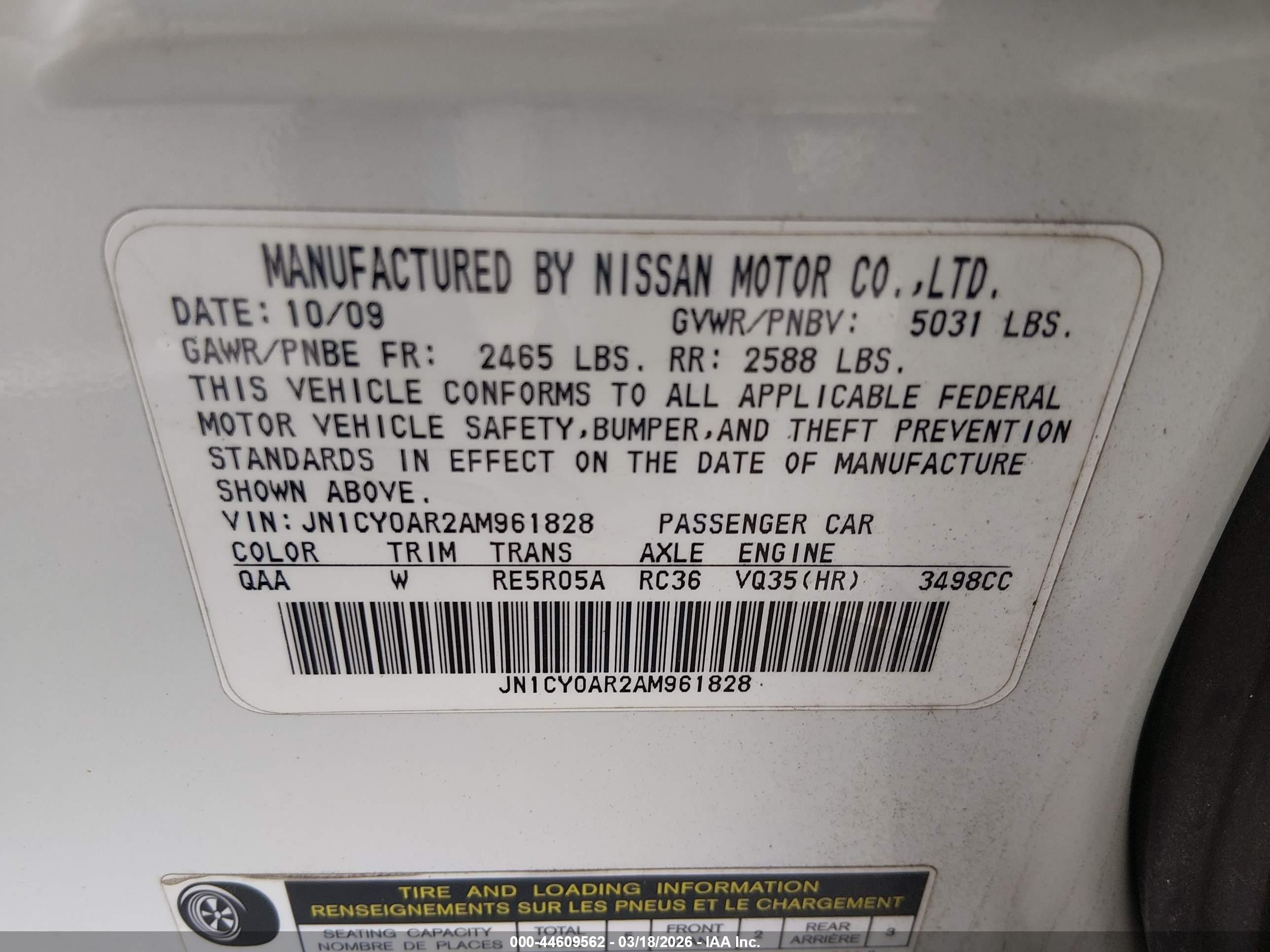2010 Infiniti M35x   White vin: JN1CY0AR2AM961828