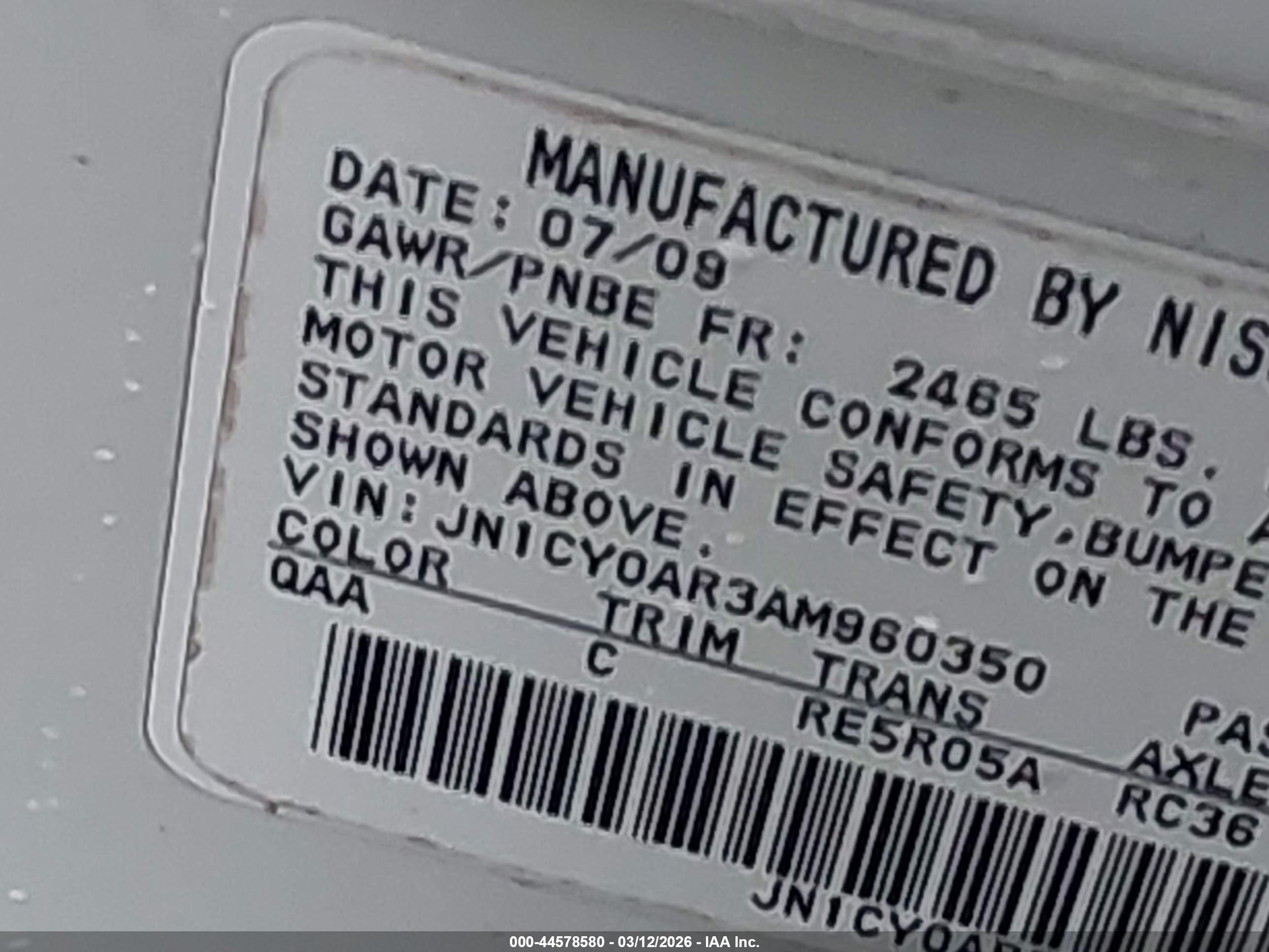 2010 Infiniti M35x   White vin: JN1CY0AR3AM960350